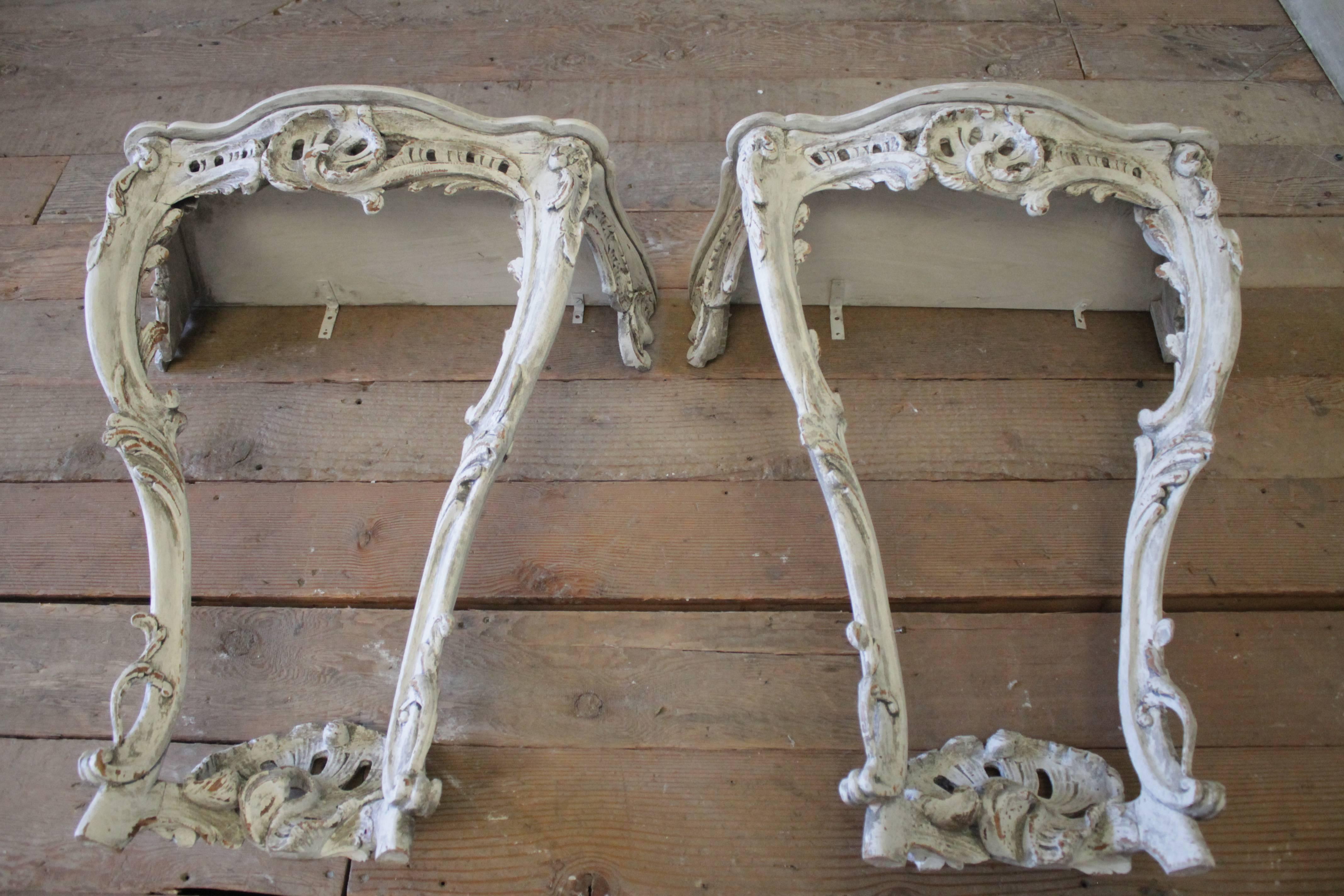 French Painted and Carved Louis XV Style Wall Console