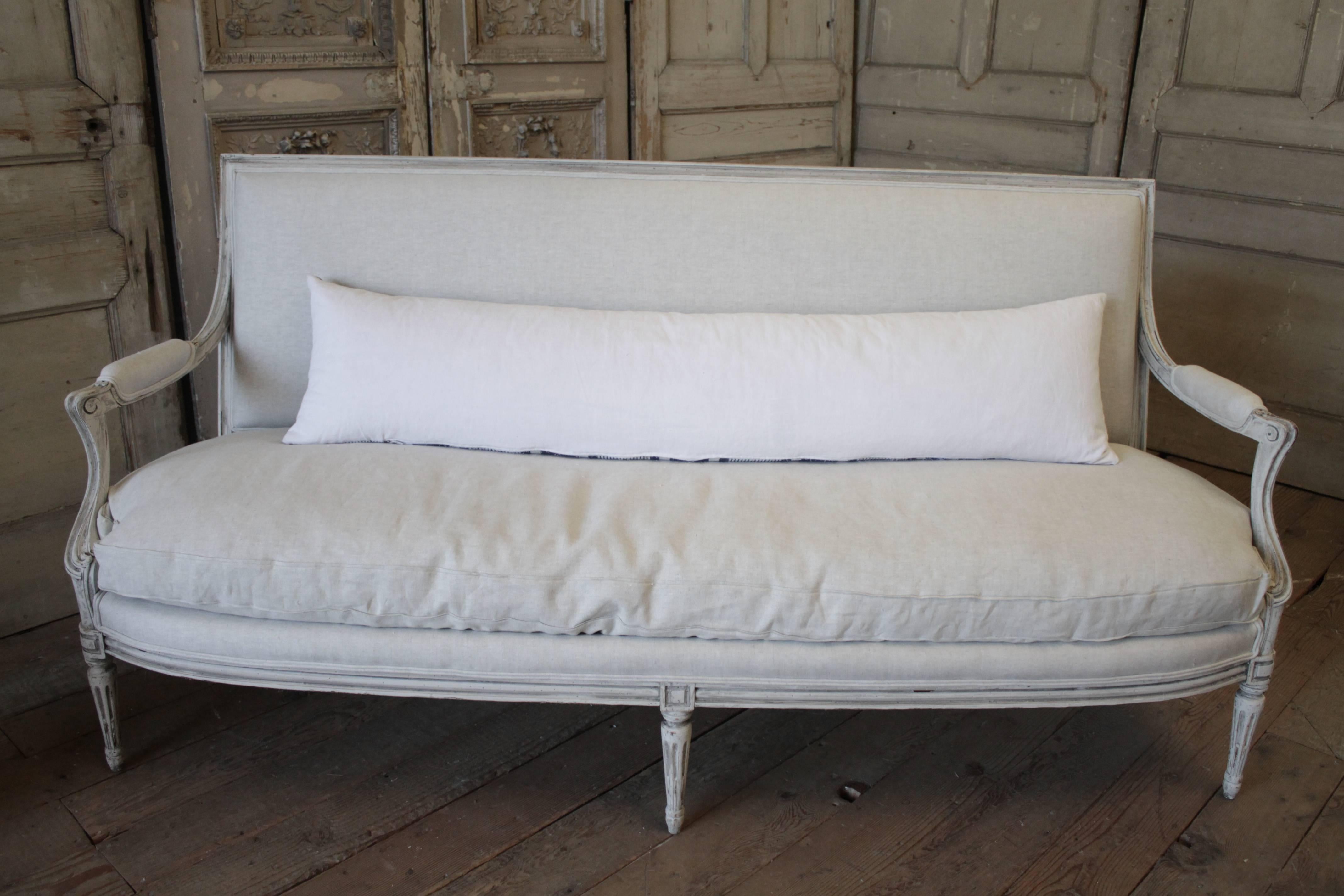 20th Century Antique French Indigo Ticking Stripe Long Lumbar Pillow