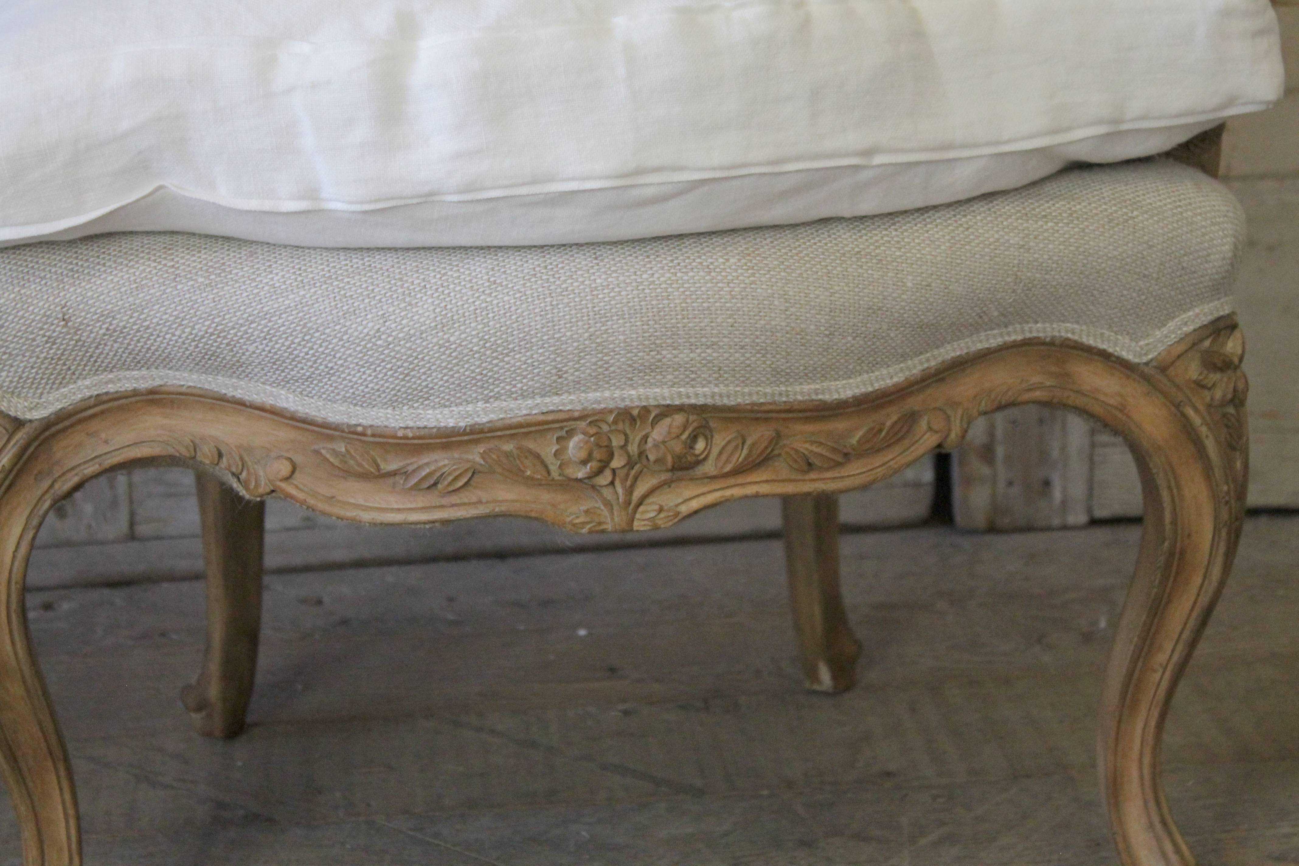 Pair of Louis XV Style Open Armchairs in Upholstered in Irish Linens 2