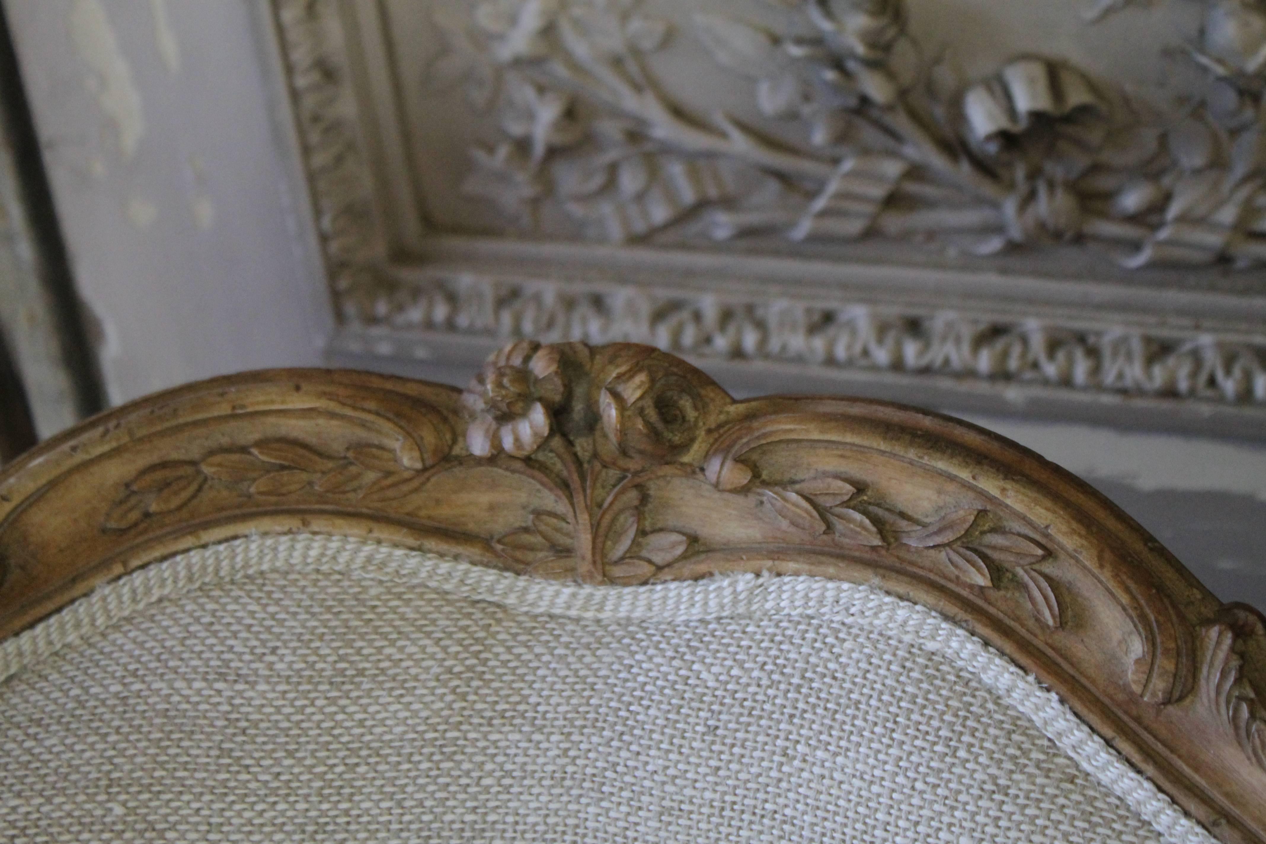 Pair of Louis XV Style Open Armchairs in Upholstered in Irish Linens 3