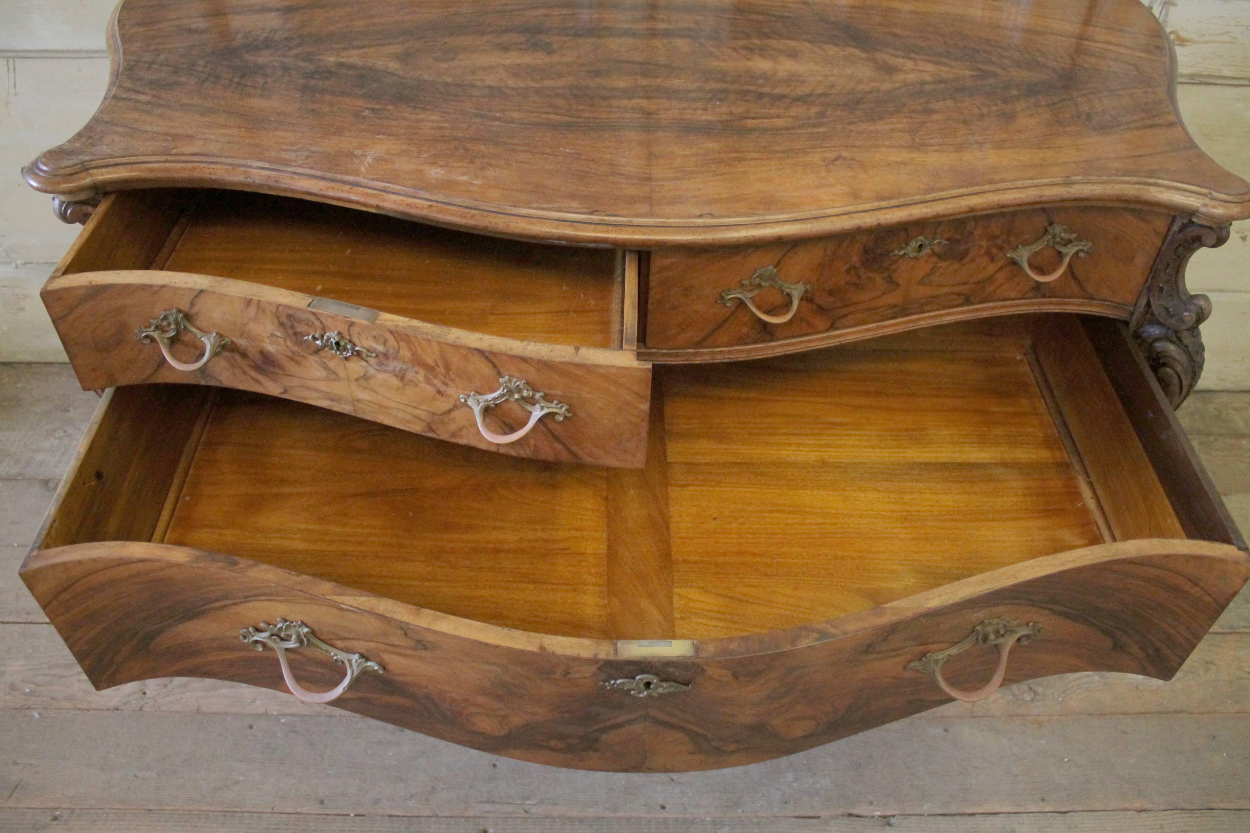 Carved 19th Century Chest of Drawers in BookMatch Crotch English Walnut