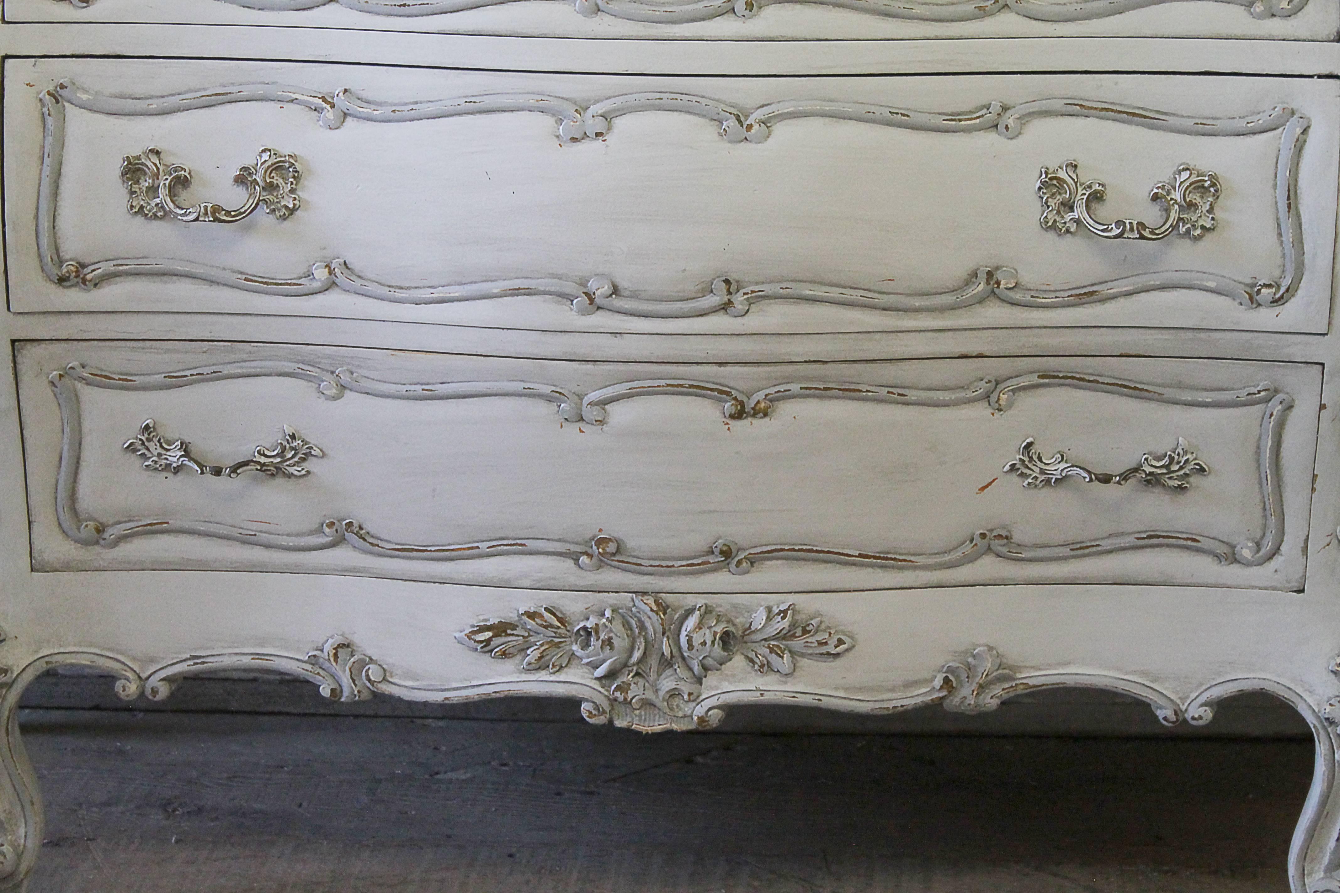 European 20th Century Painted and Carved Roses Three-Drawer Commode