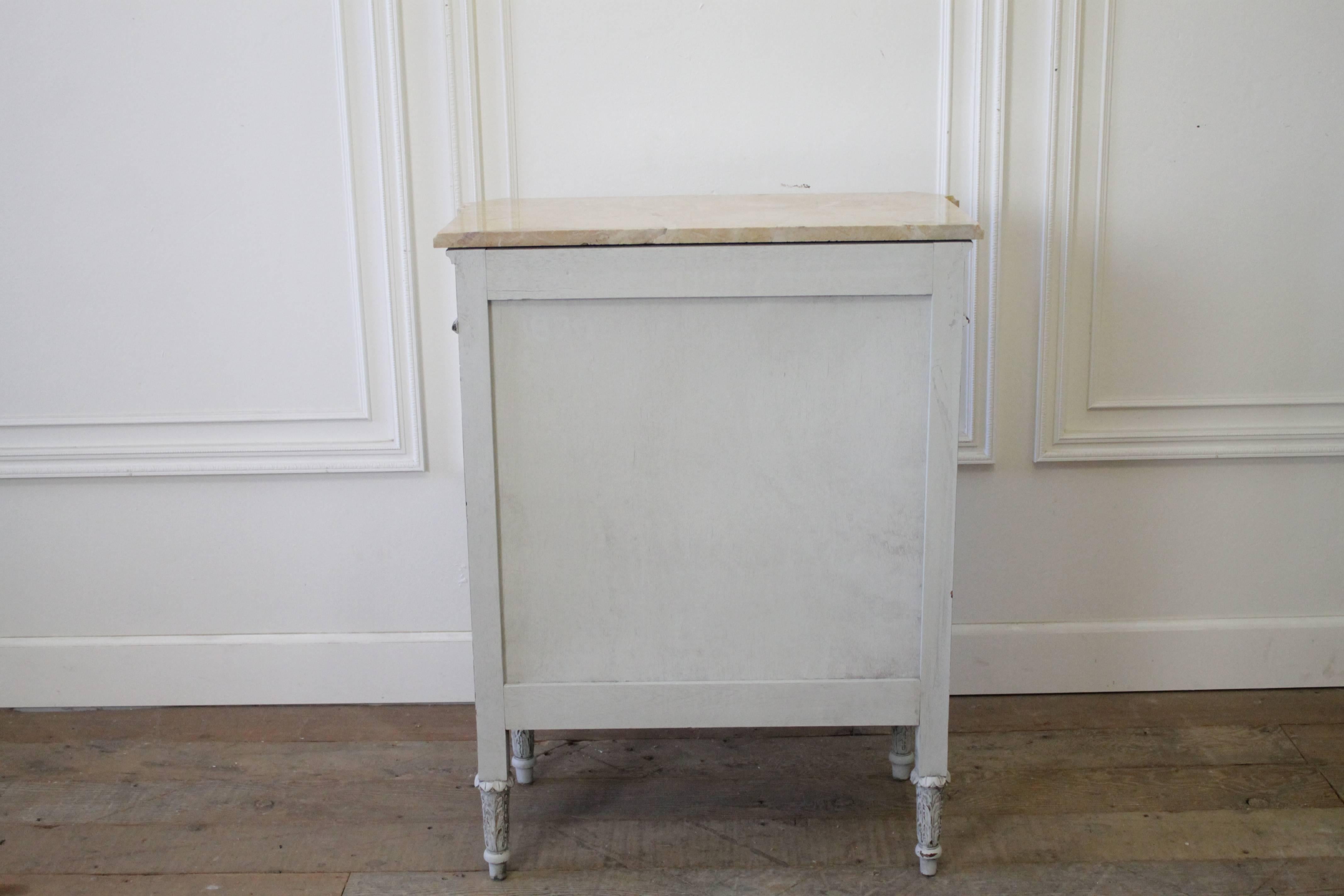 Louis XVI Style Painted and Carved Ribbon Chest of Drawers with Marble Top 4