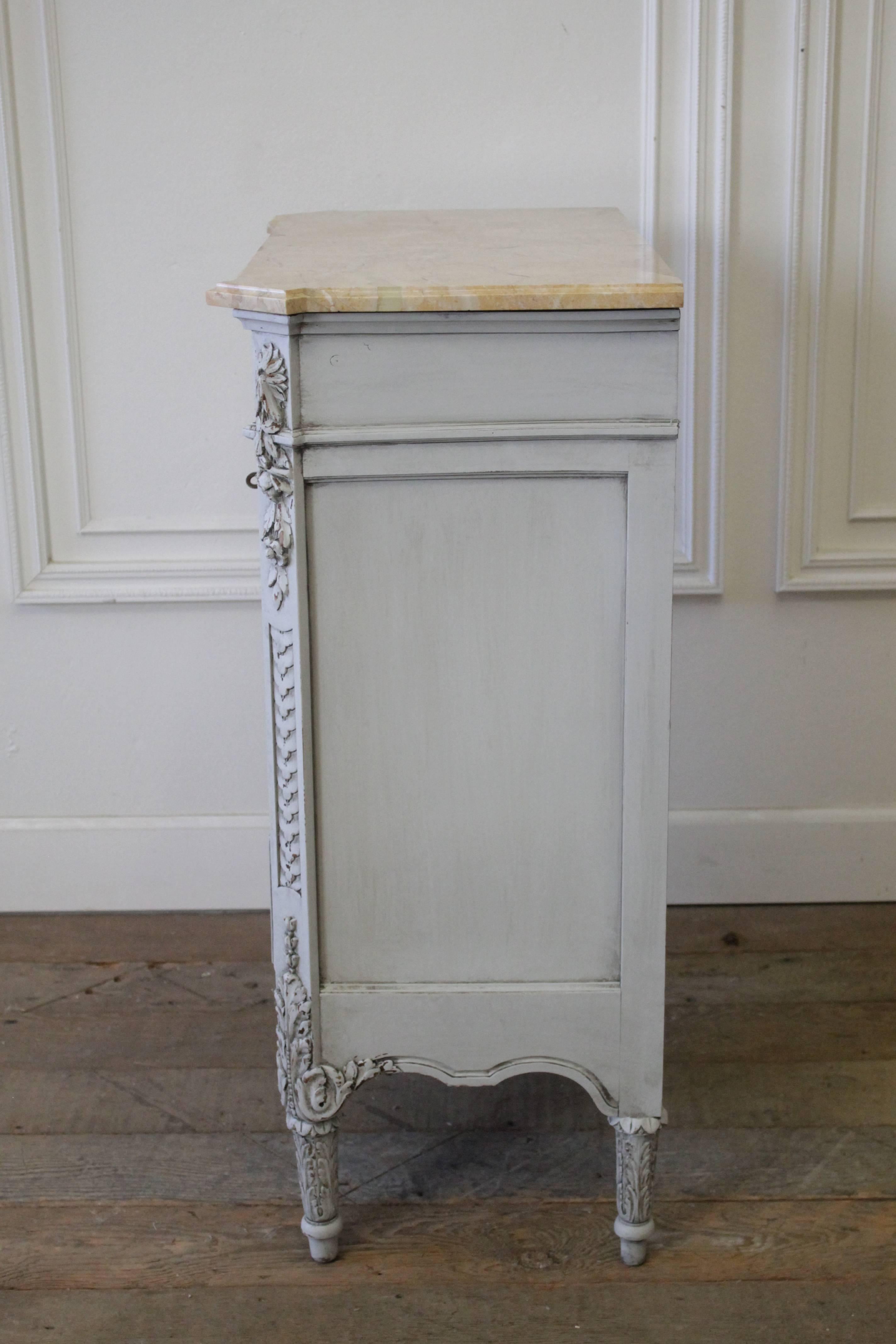 Louis XVI Style Painted and Carved Ribbon Chest of Drawers with Marble Top 3