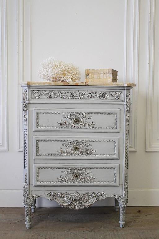 Louis Xvi Style Painted And Carved Ribbon Chest Of Drawers With