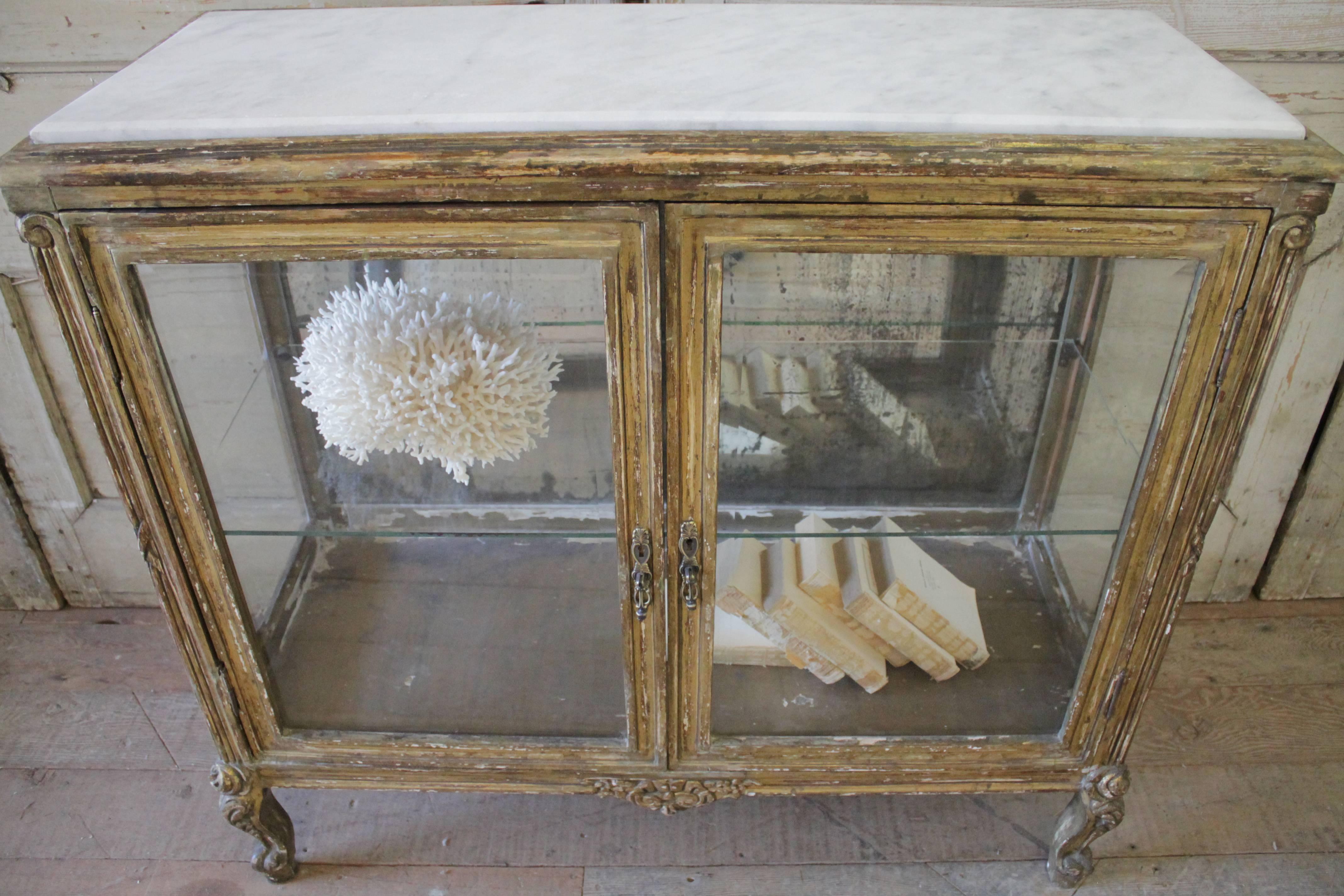 19th Century Louis XV Style Giltwood Display with Marble Top