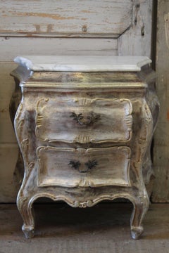 Pair of Silvered Commode Side Tables with Marble Tops