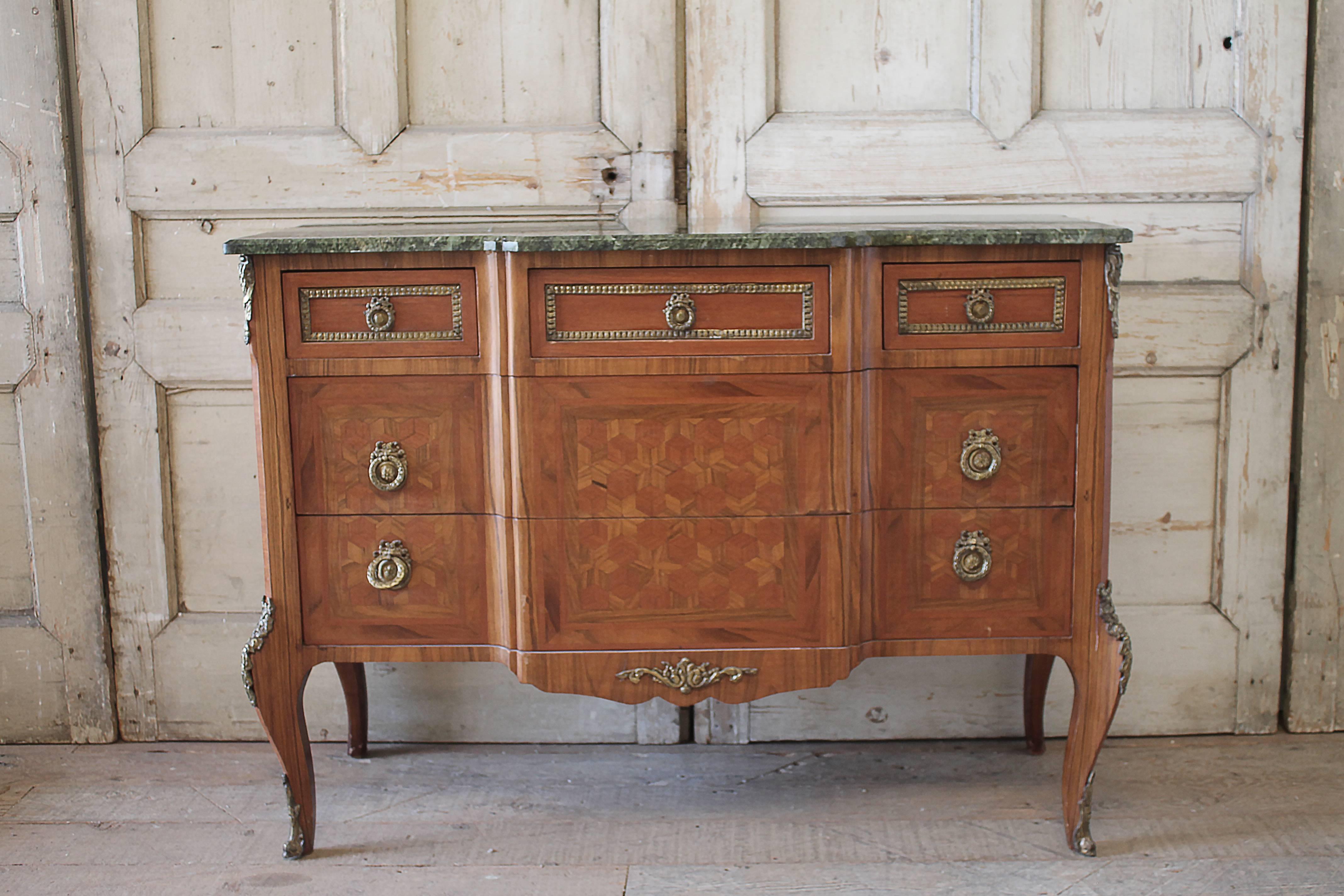 Louis XV French Marquetry Inlaid Commode with Marble Top