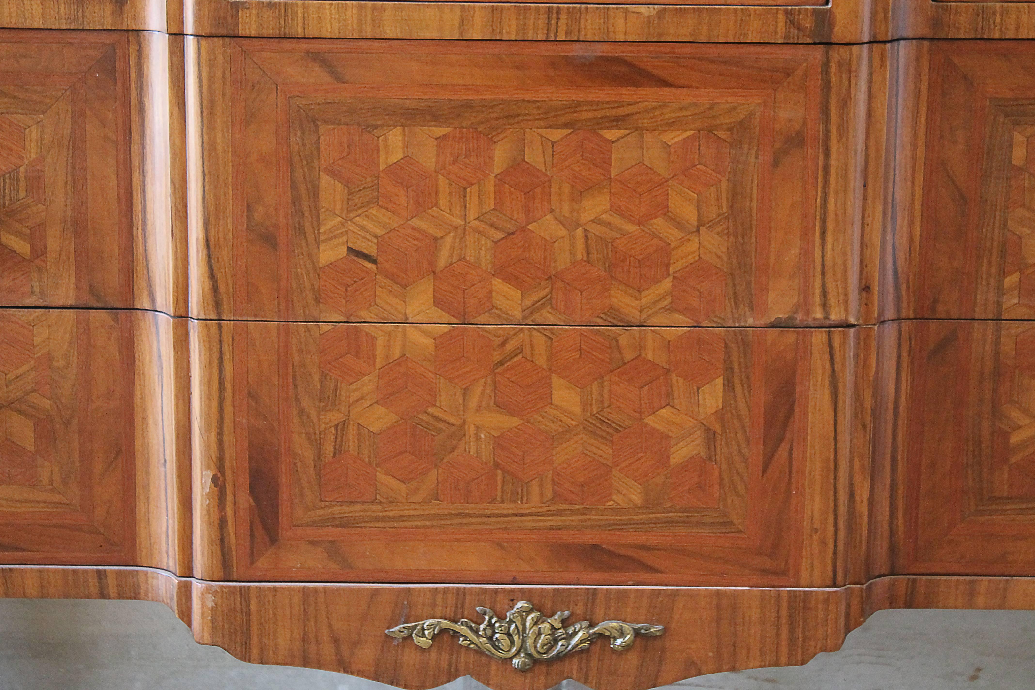 French Marquetry Inlaid Commode with Marble Top 3