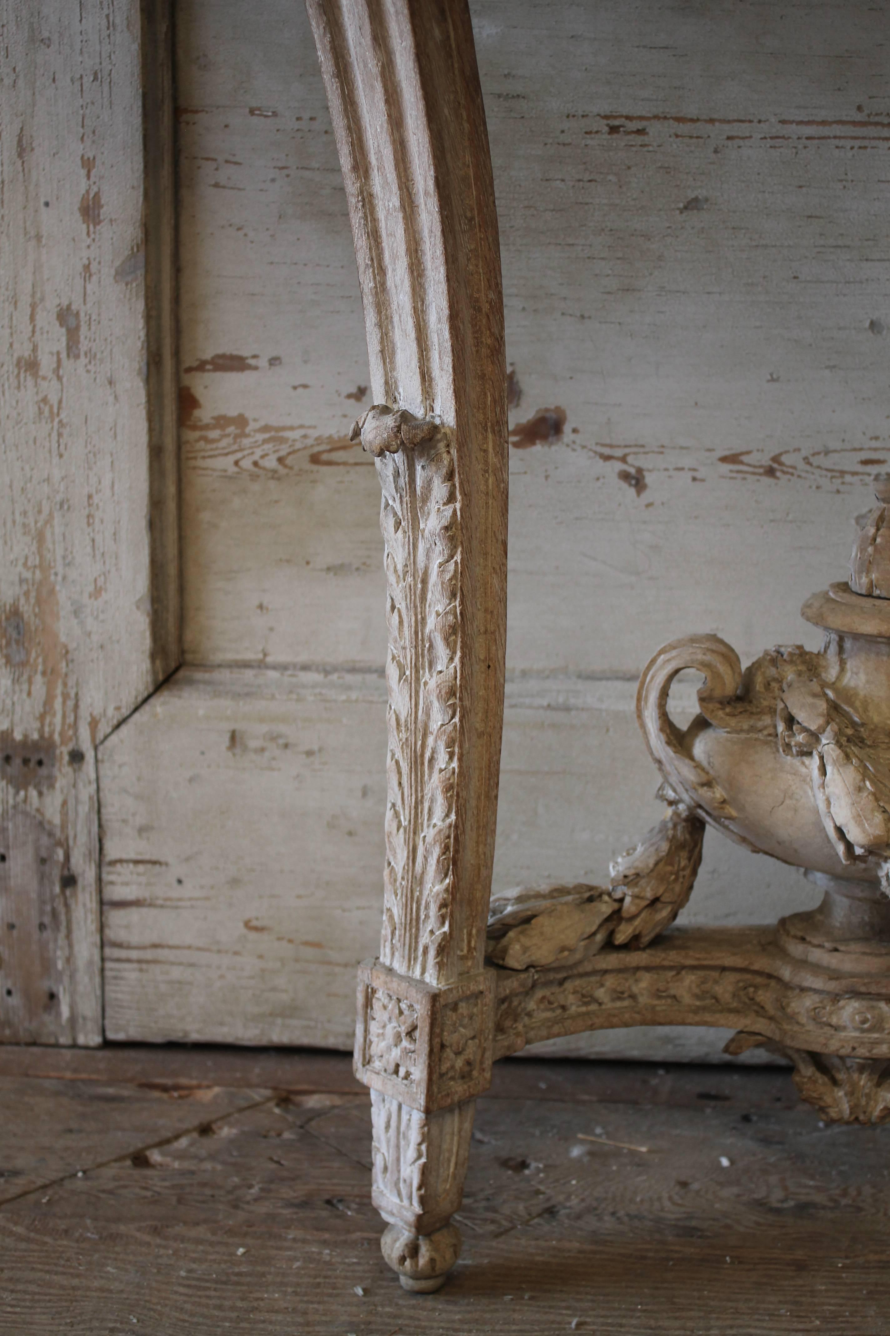 19th Century Bleached Oak Console Table with Marble Top In Distressed Condition In Brea, CA