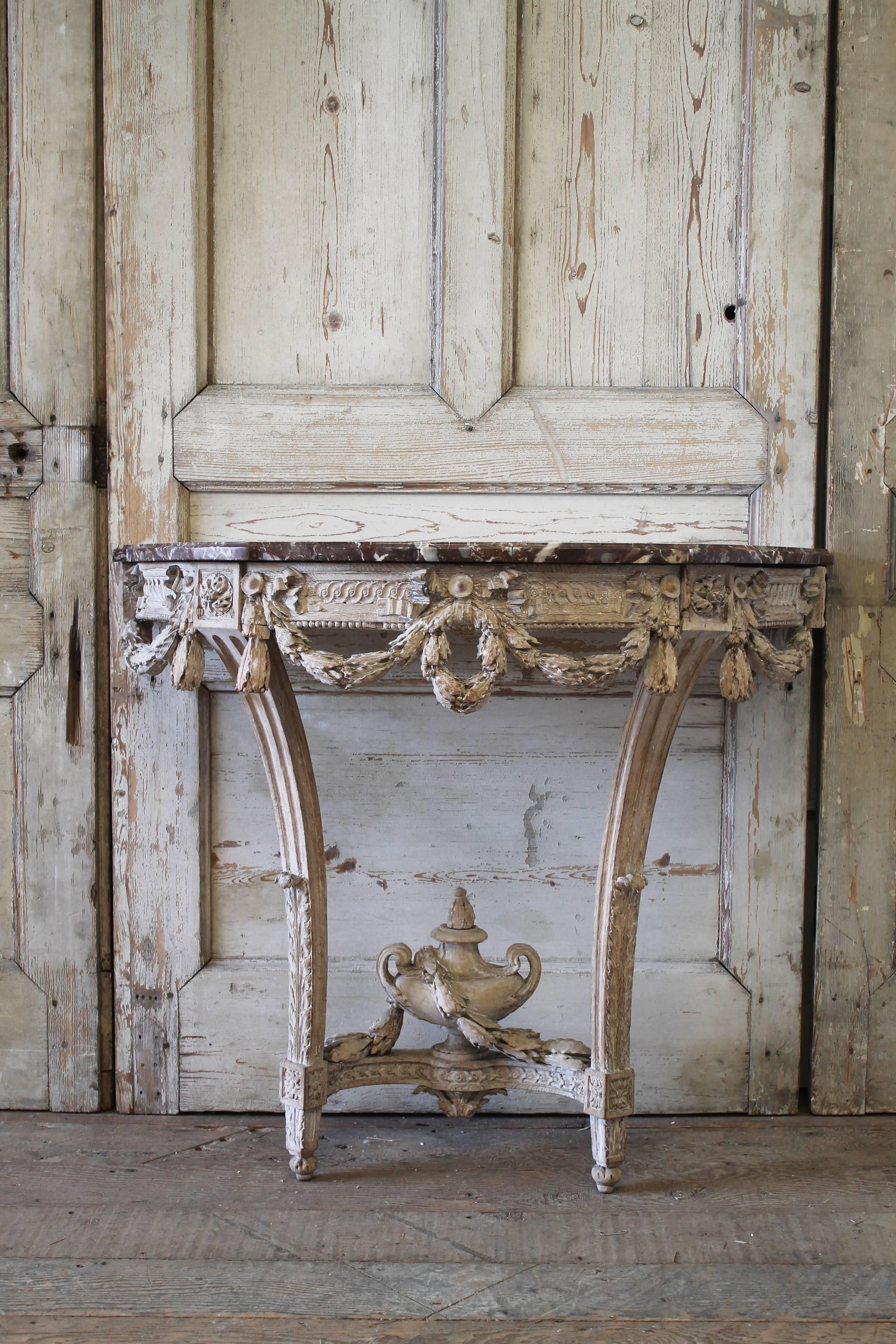 19th Century Bleached Oak Console Table with Marble Top 4