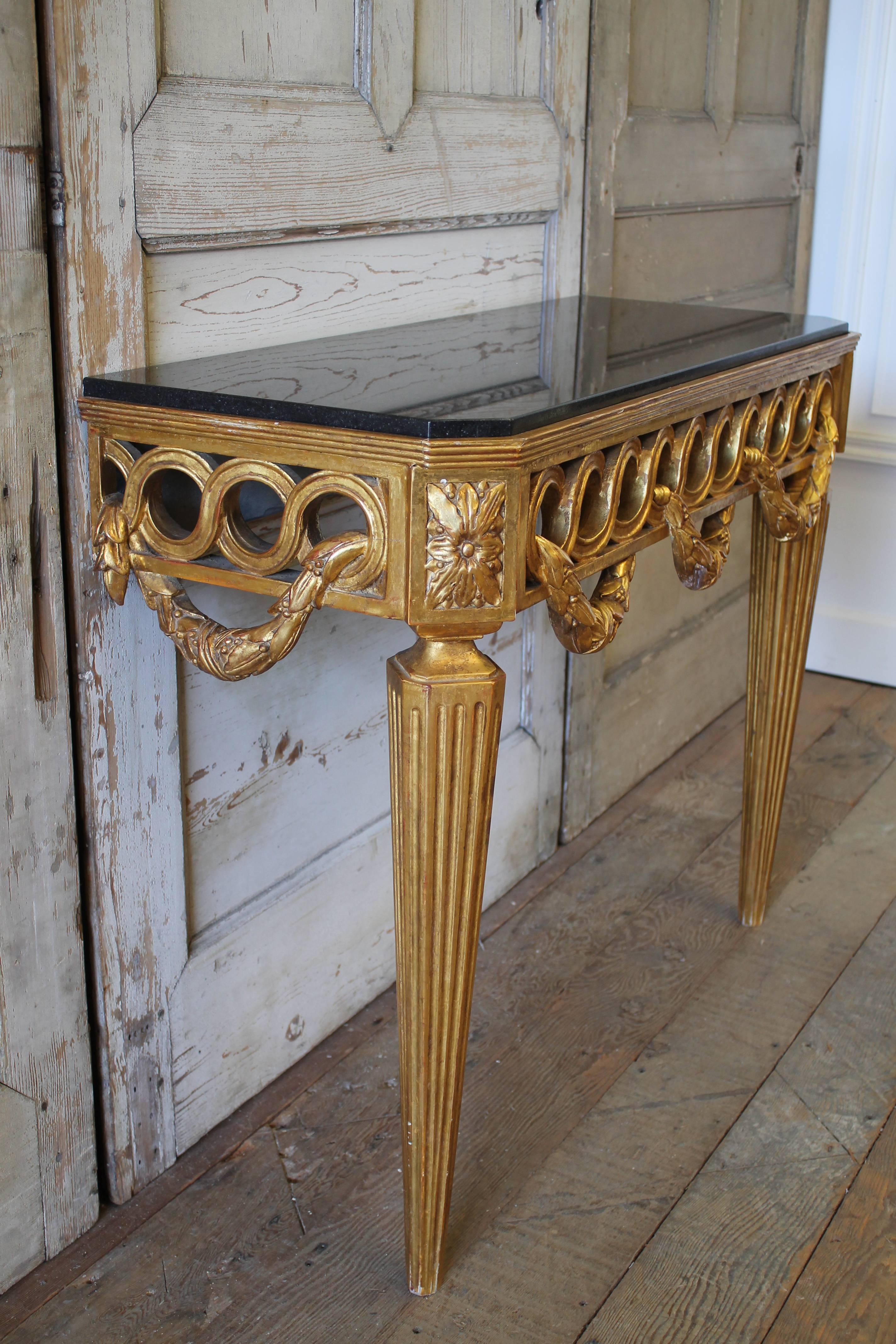 20th Century Neoclassical Giltwood Wall Console Table with Marble Top 2