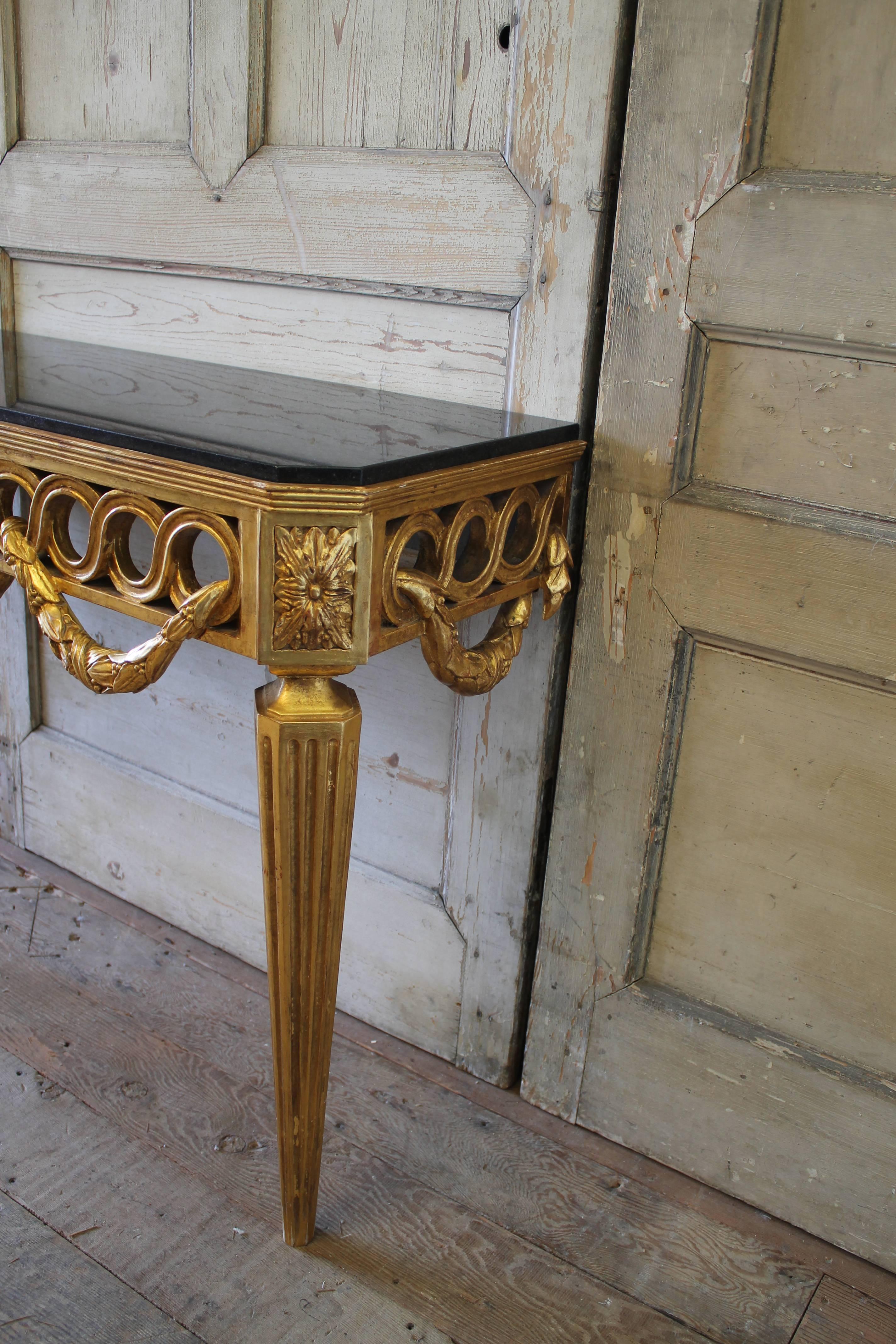 20th Century Neoclassical Giltwood Wall Console Table with Marble Top 3