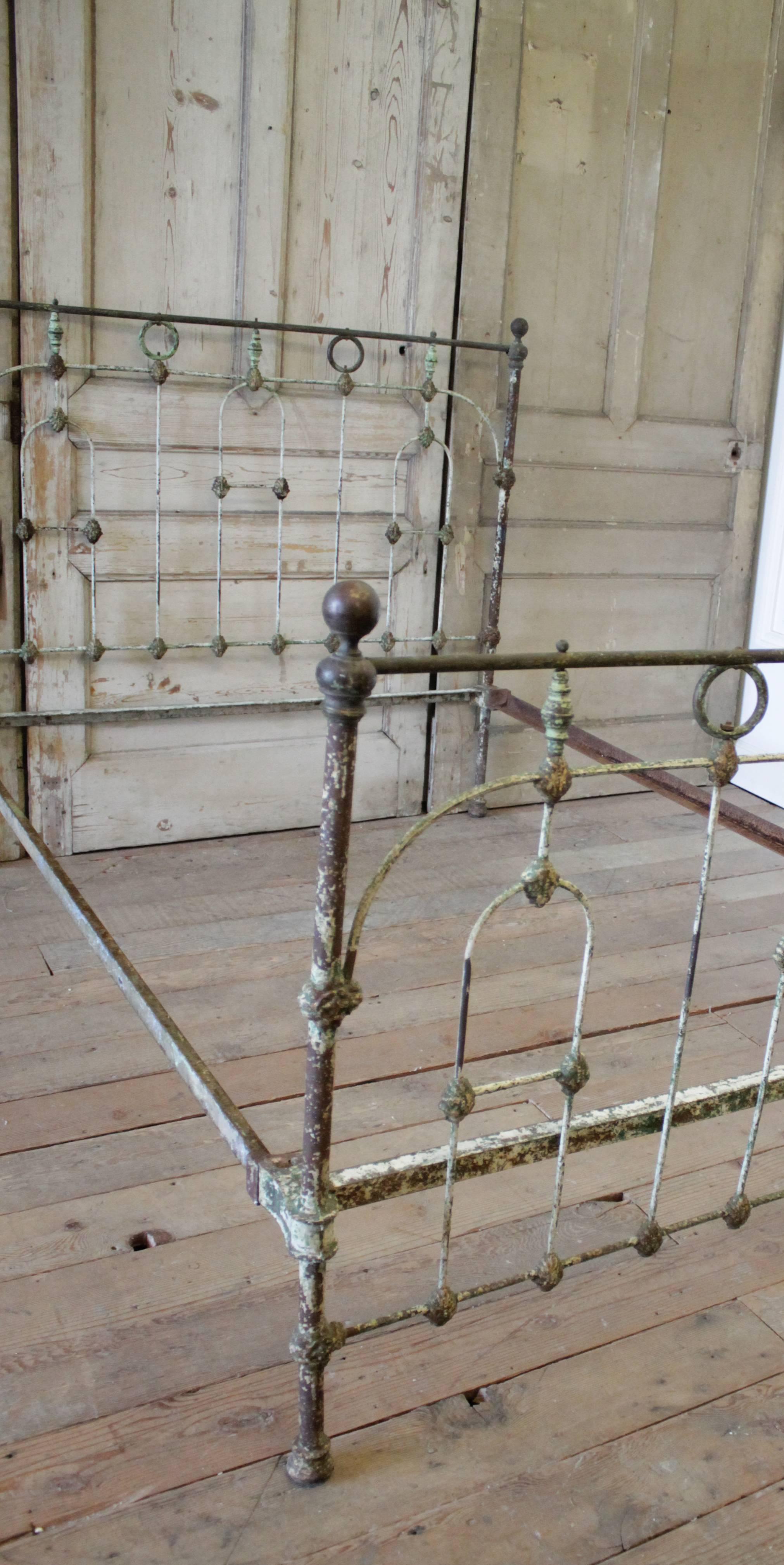 American 19th Century Farmhouse Style Antique Iron Bed with Original Patina