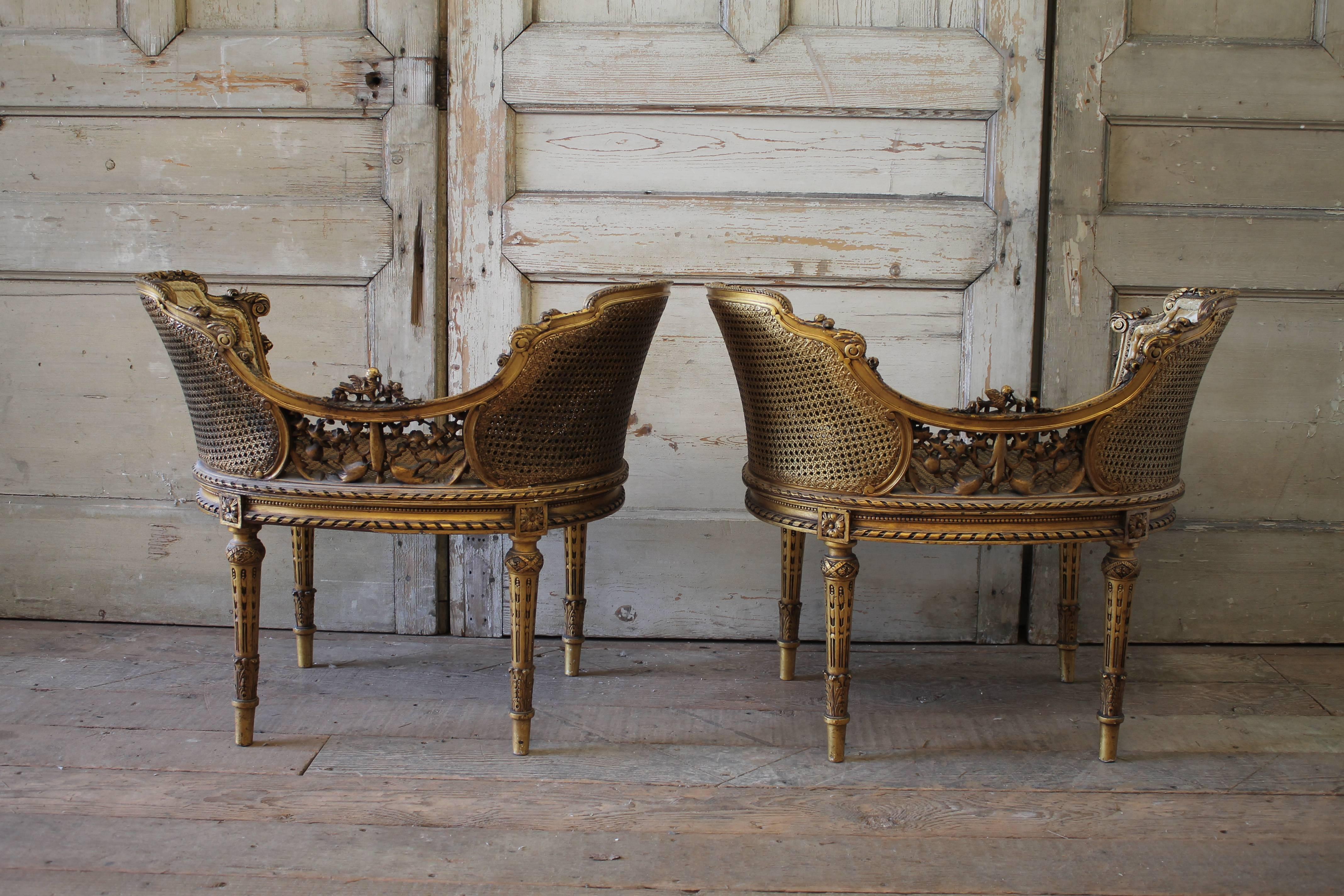 19th Century Giltwood Carved Louis XVI Style Vanity Chairs 5