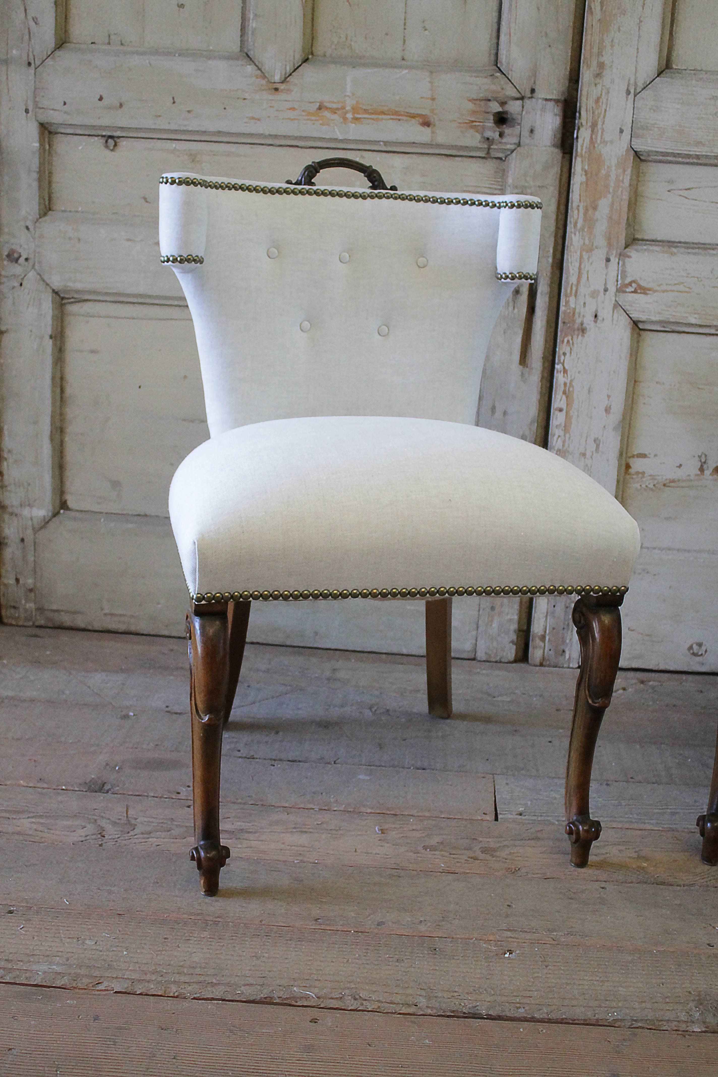 Set of Four Early 20th Century Linen Upholstered Dining Chairs 1