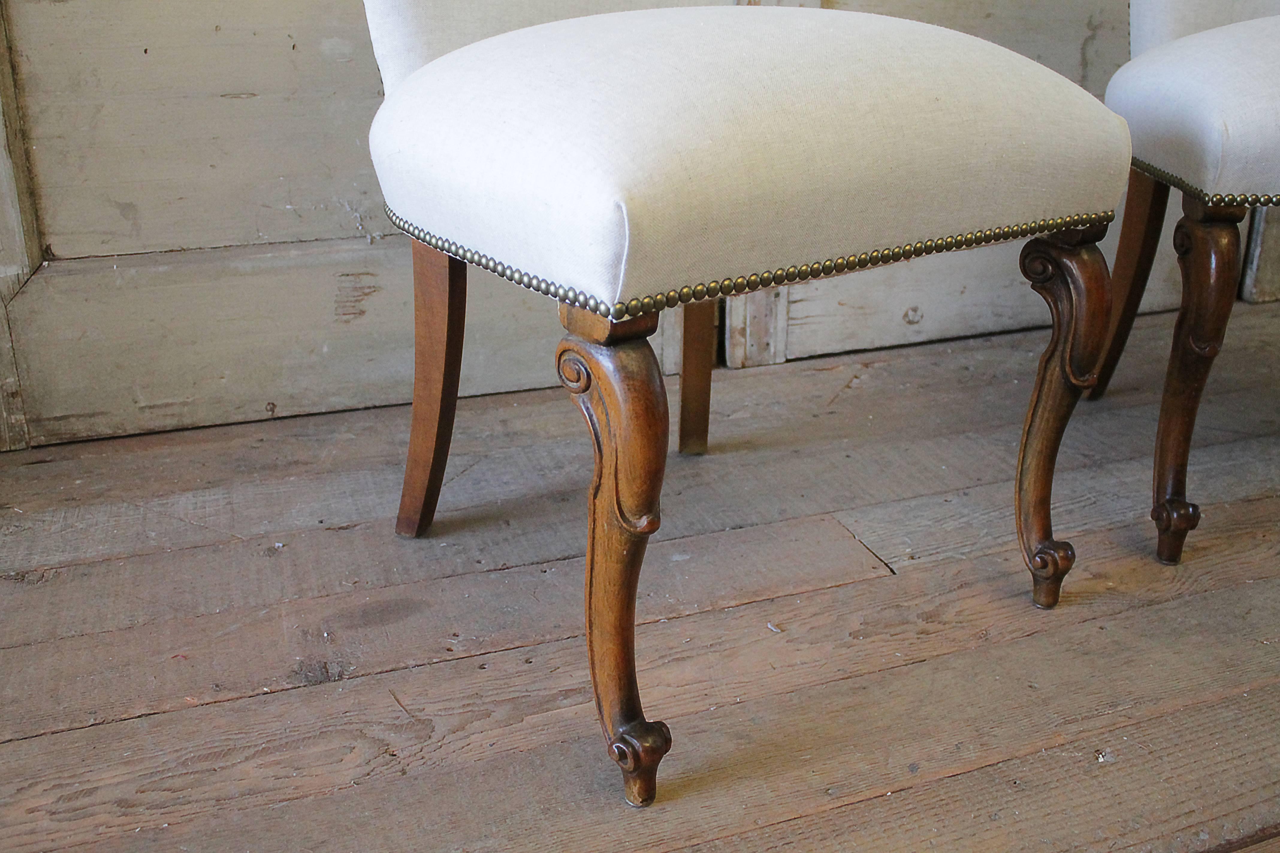 Set of Four Early 20th Century Linen Upholstered Dining Chairs 4