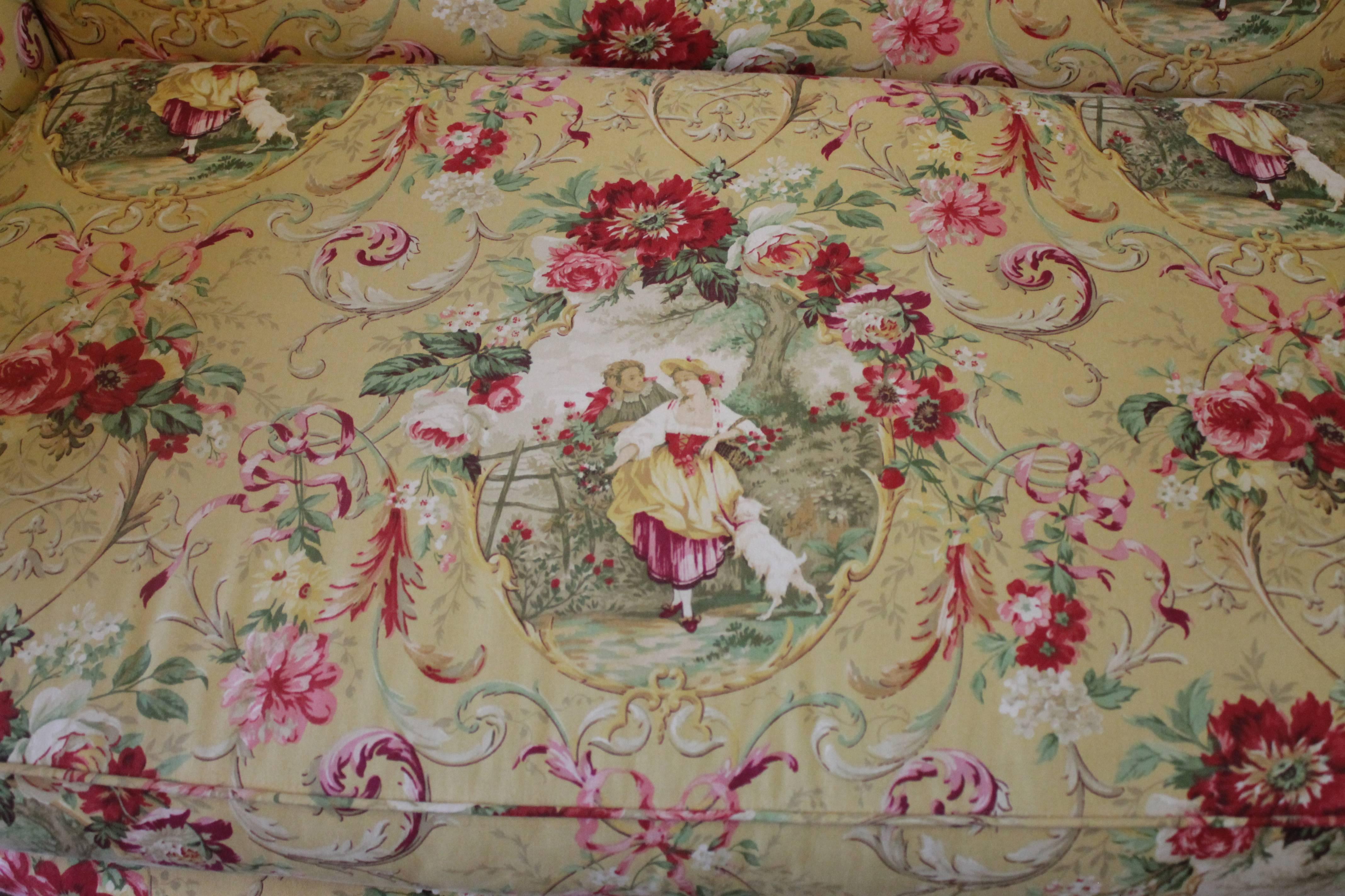 Early 20th Century Toile De Jouy Upholstered Louis XVI Style Settee 3