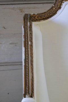 19th Century Giltwood Neoclassical Style Settee in White Belgian Linen