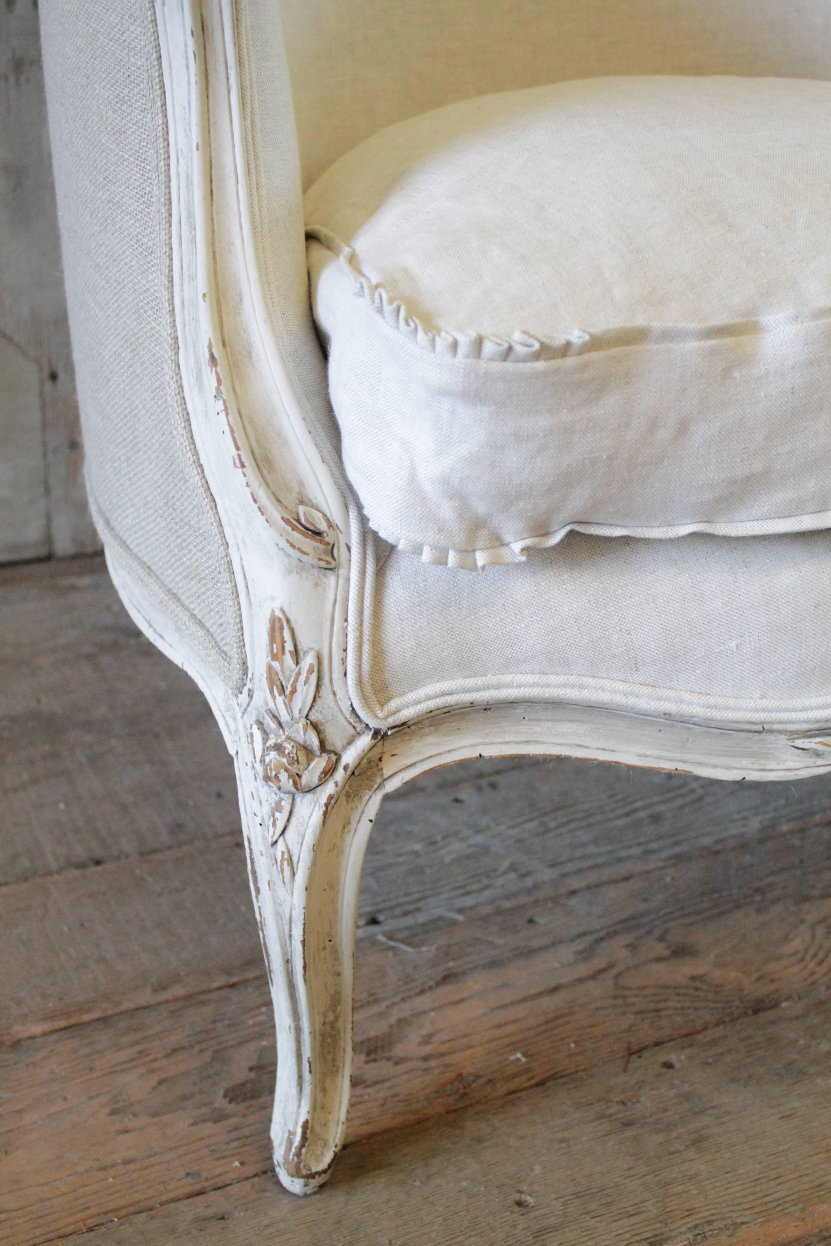 19th Century Painted and Upholstered French Bergere Chair