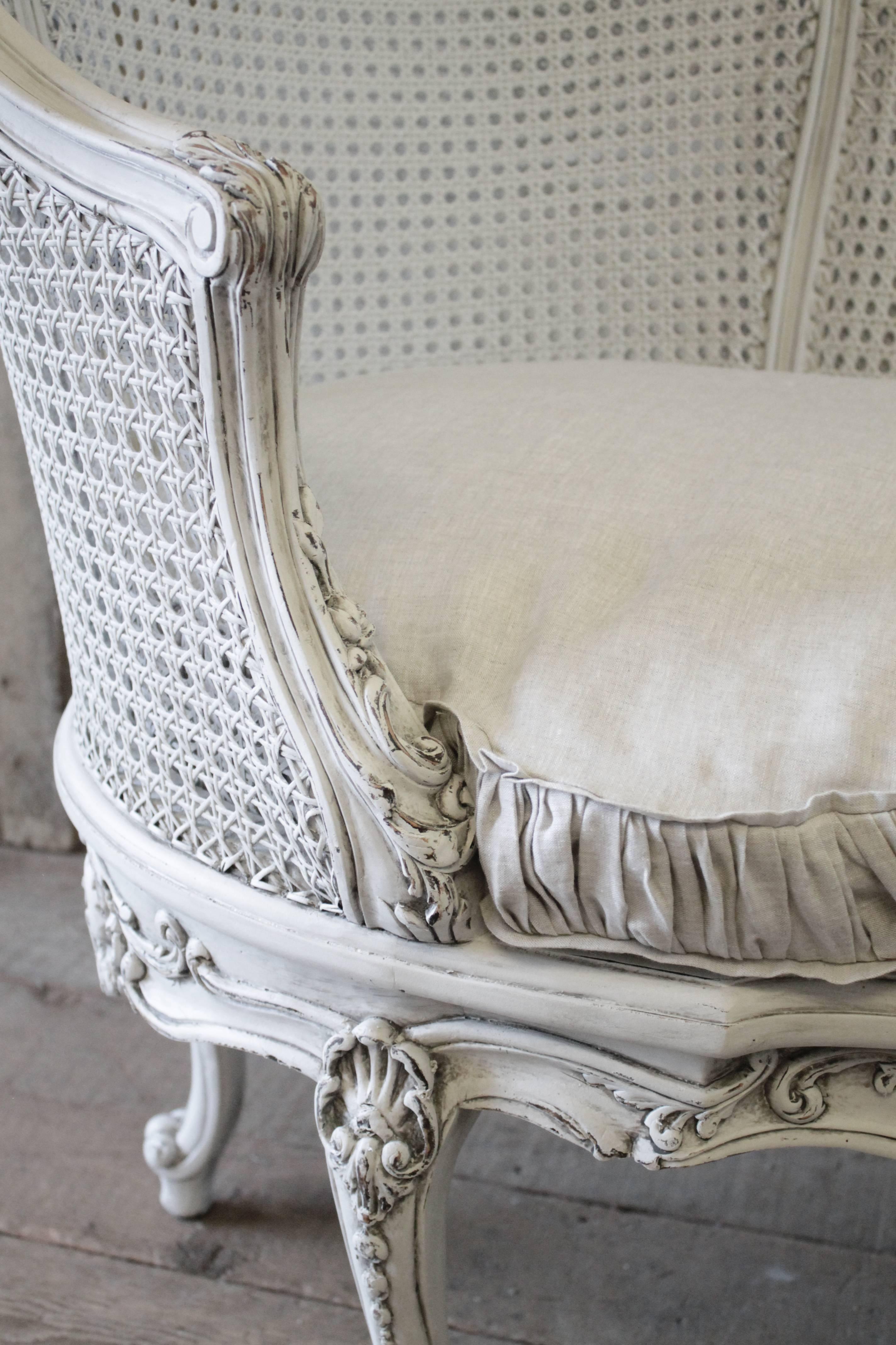 French 19th Century Louis XV Style Painted and Cane Recamier