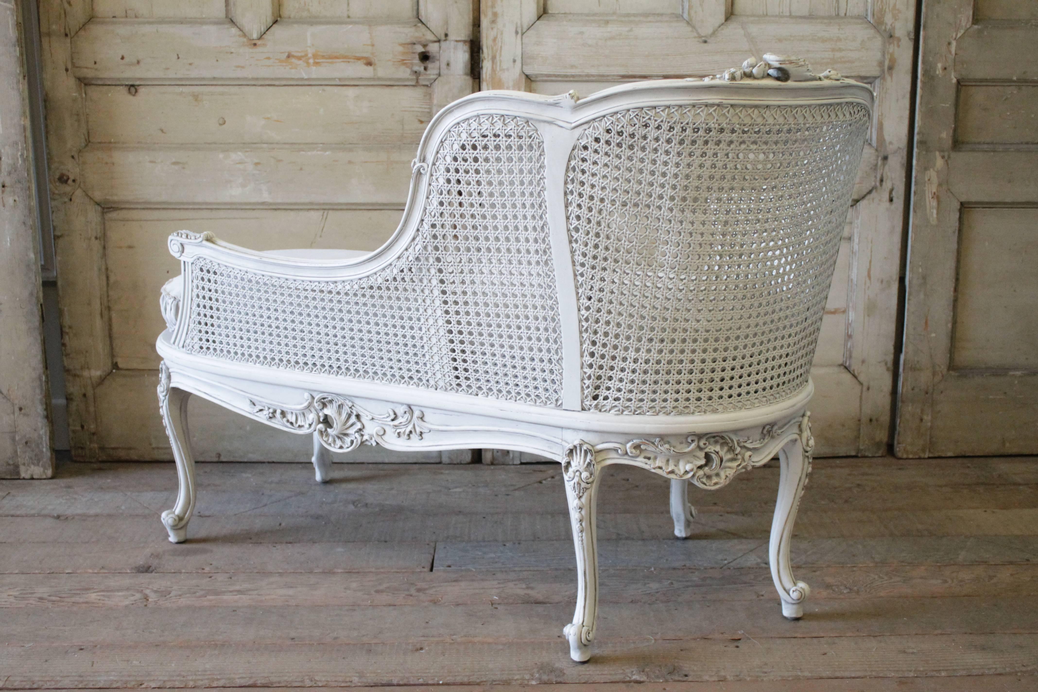 19th Century Louis XV Style Painted and Cane Recamier 5