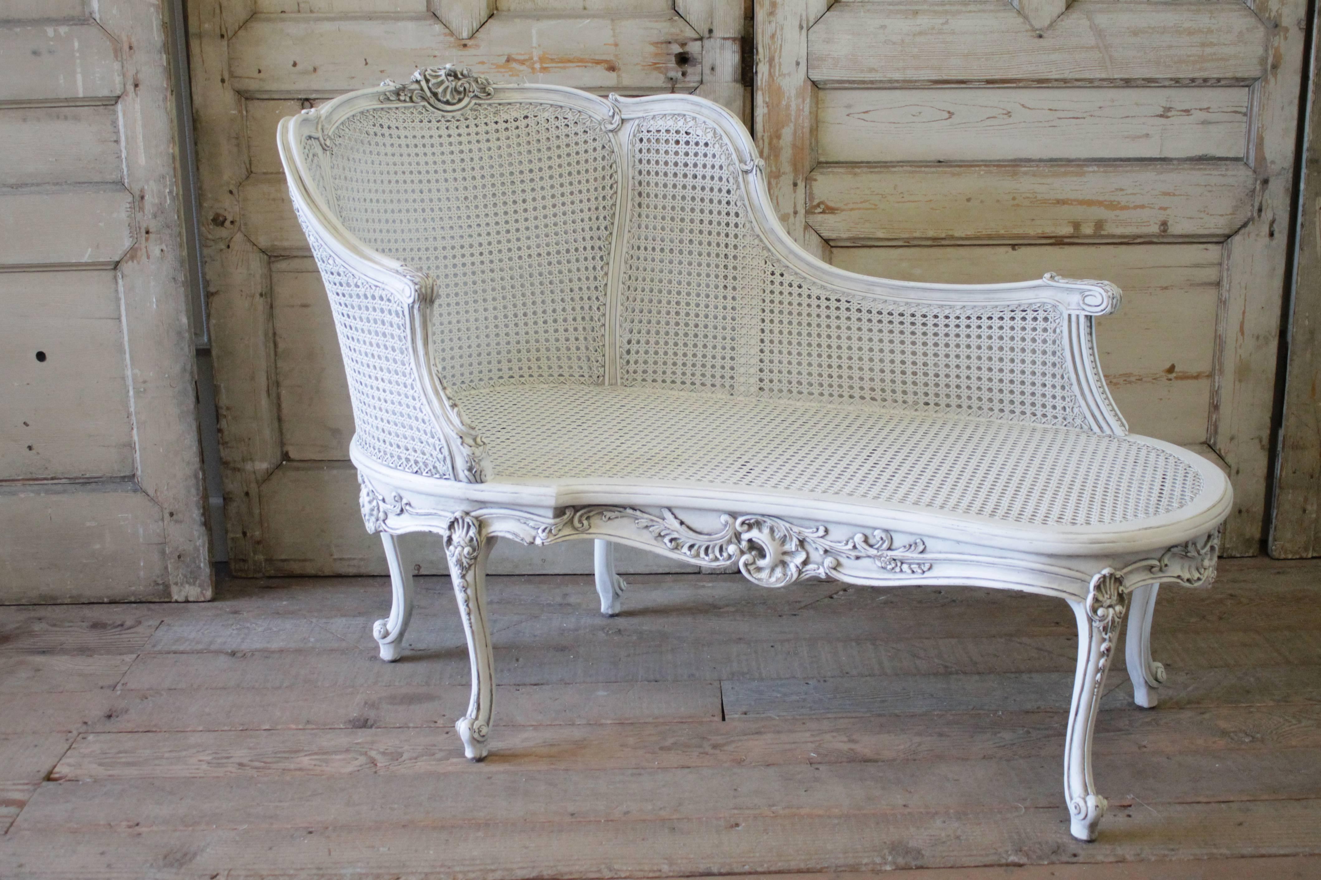 19th Century Louis XV Style Painted and Cane Recamier 4