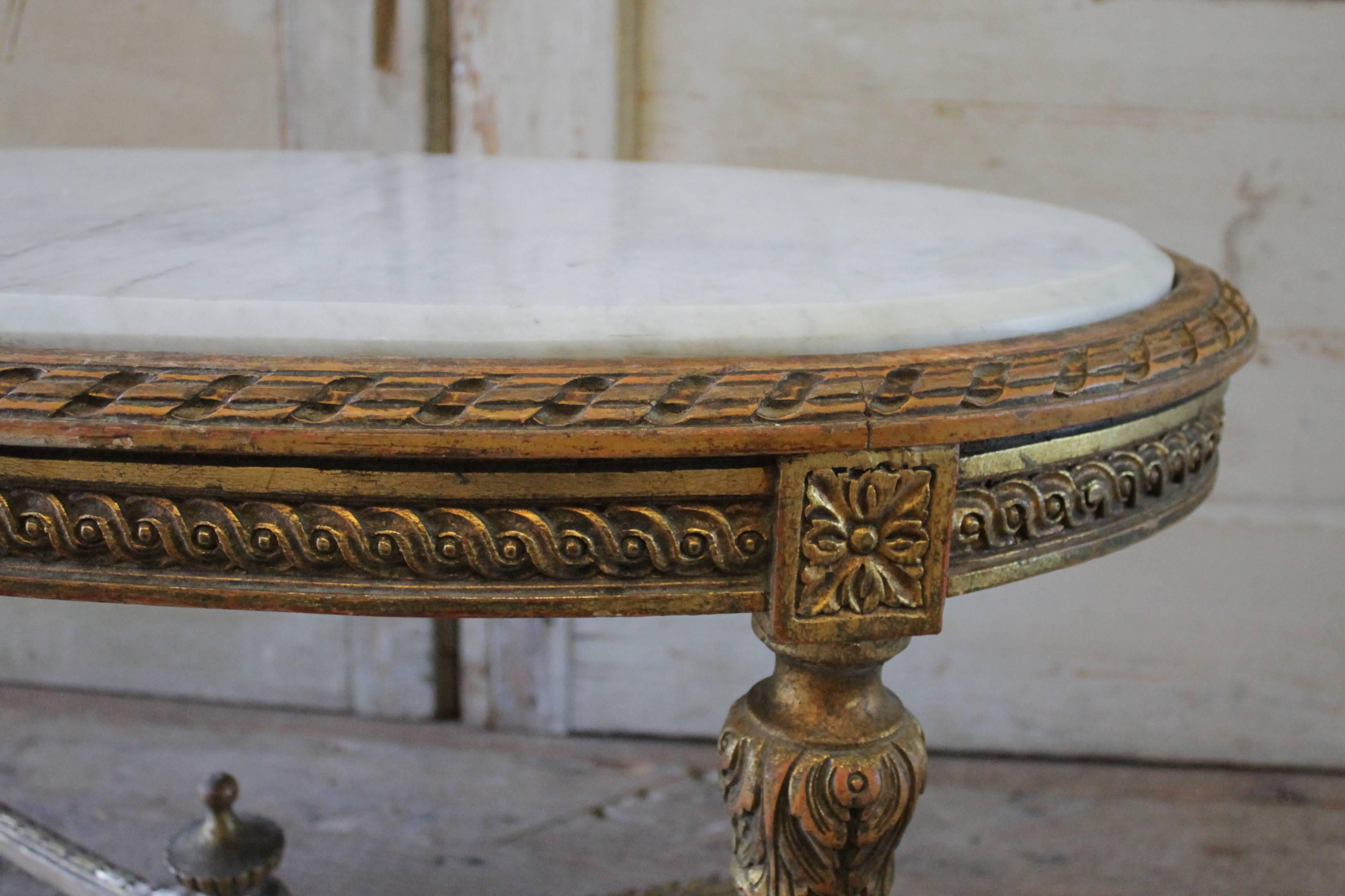 French Antique Giltwood and Marble Coffee Table