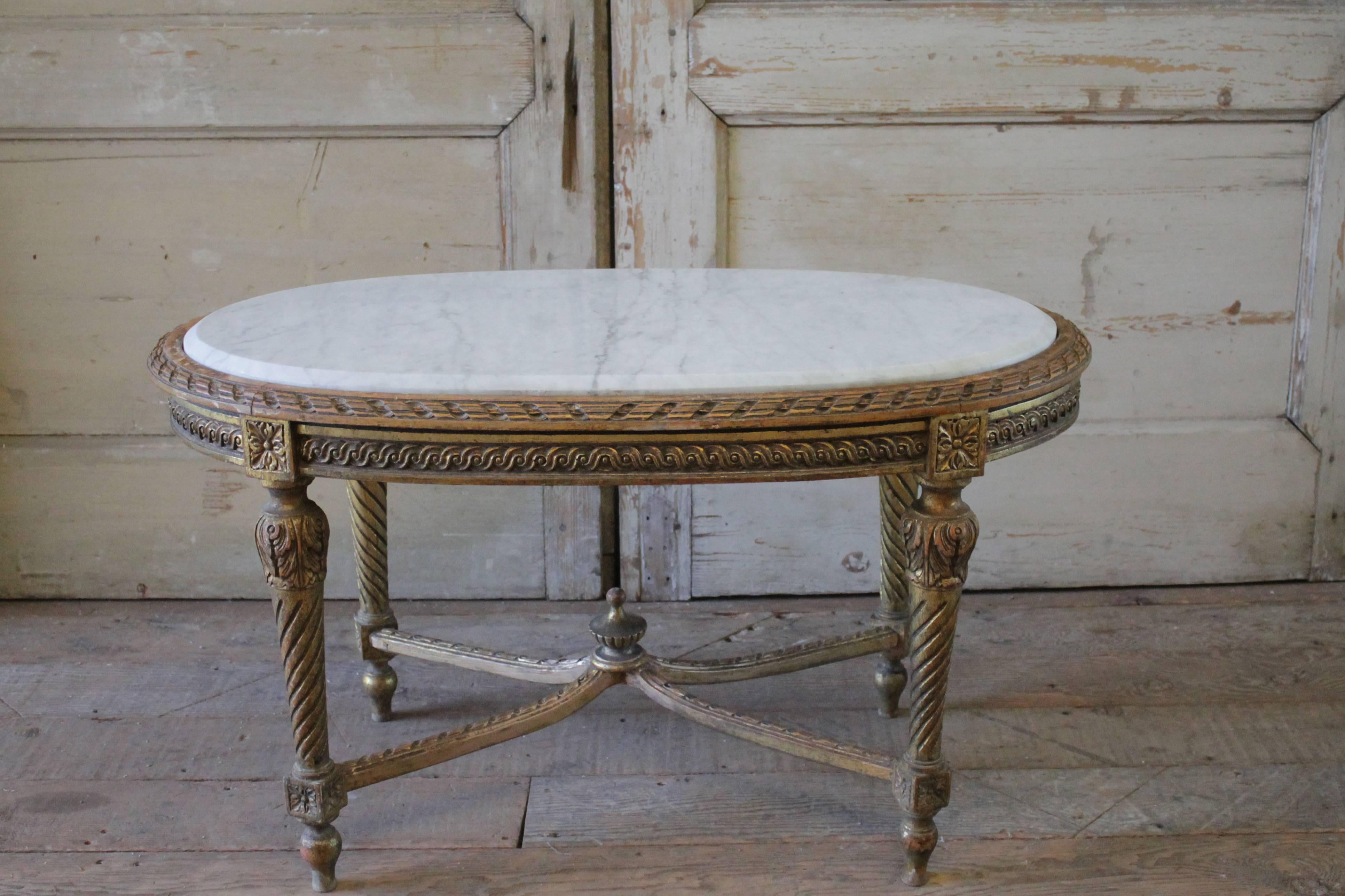 Antique Giltwood and Marble Coffee Table In Good Condition In Brea, CA