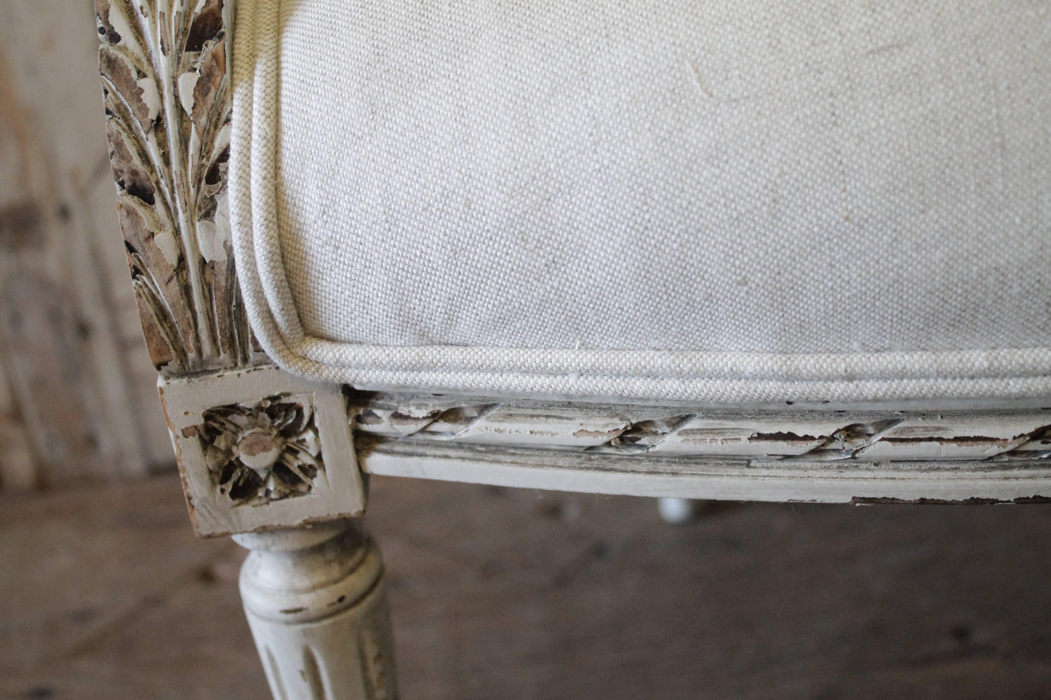 19th Century Carved Louis XVI Style Chair Upholstered in Belgian Linen 1