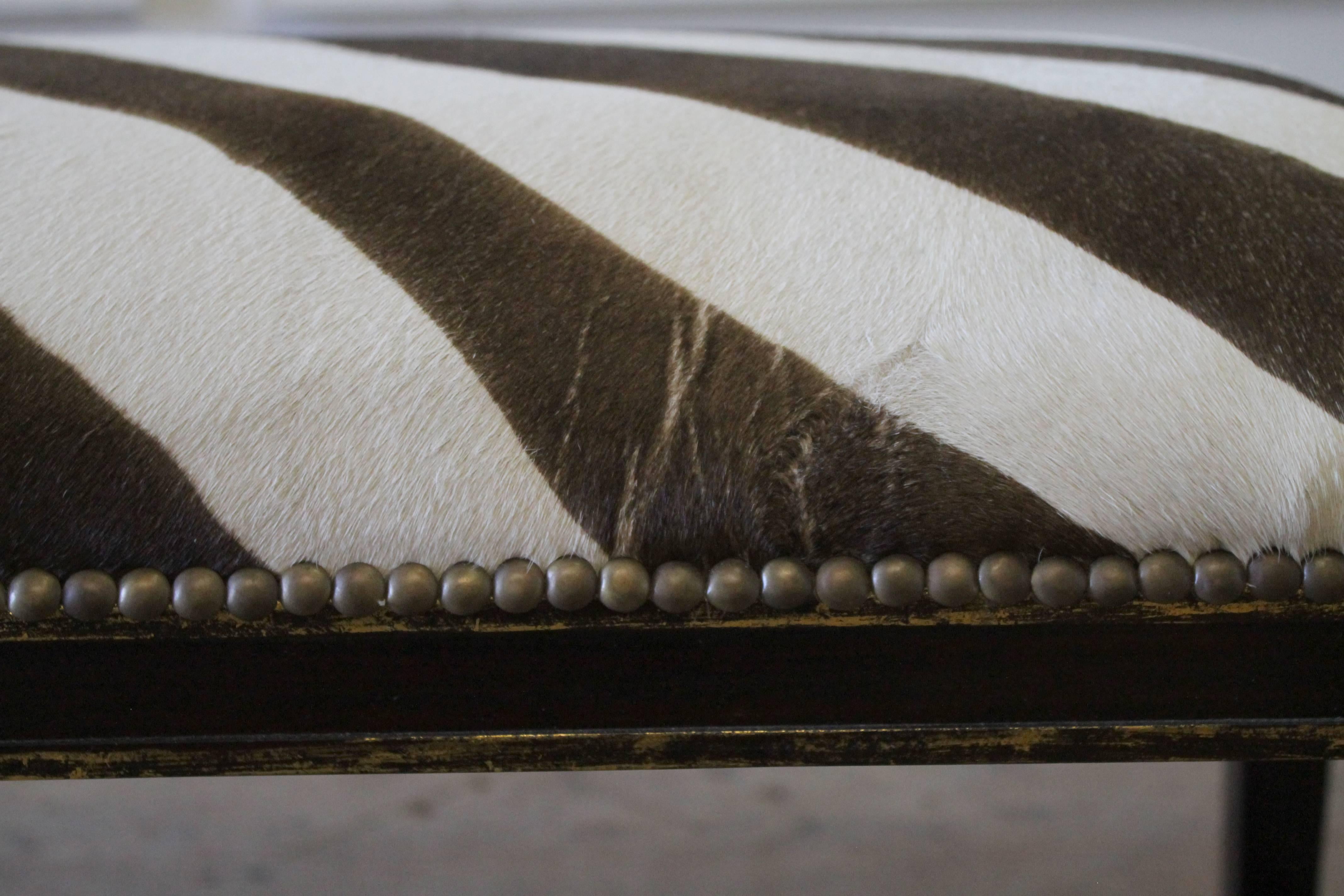 Contemporary Custom Zebra Print Upholstered Hide Bench