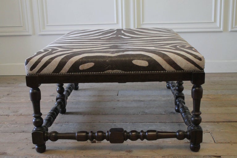 Custom Zebra Print Upholstered Hide Cocktail Ottoman at 1stDibs