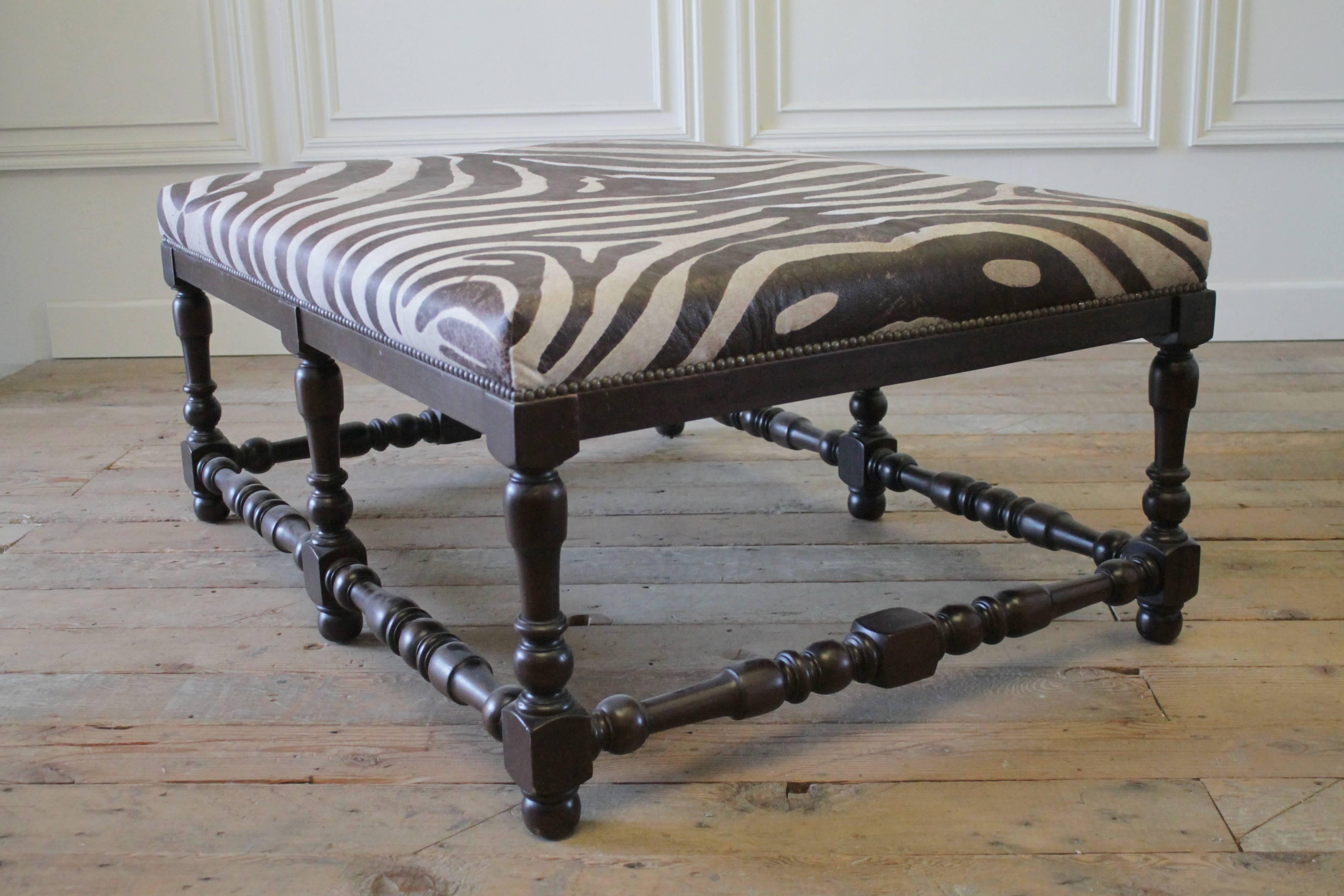 Contemporary Custom Zebra Print Upholstered Hide Cocktail Ottoman