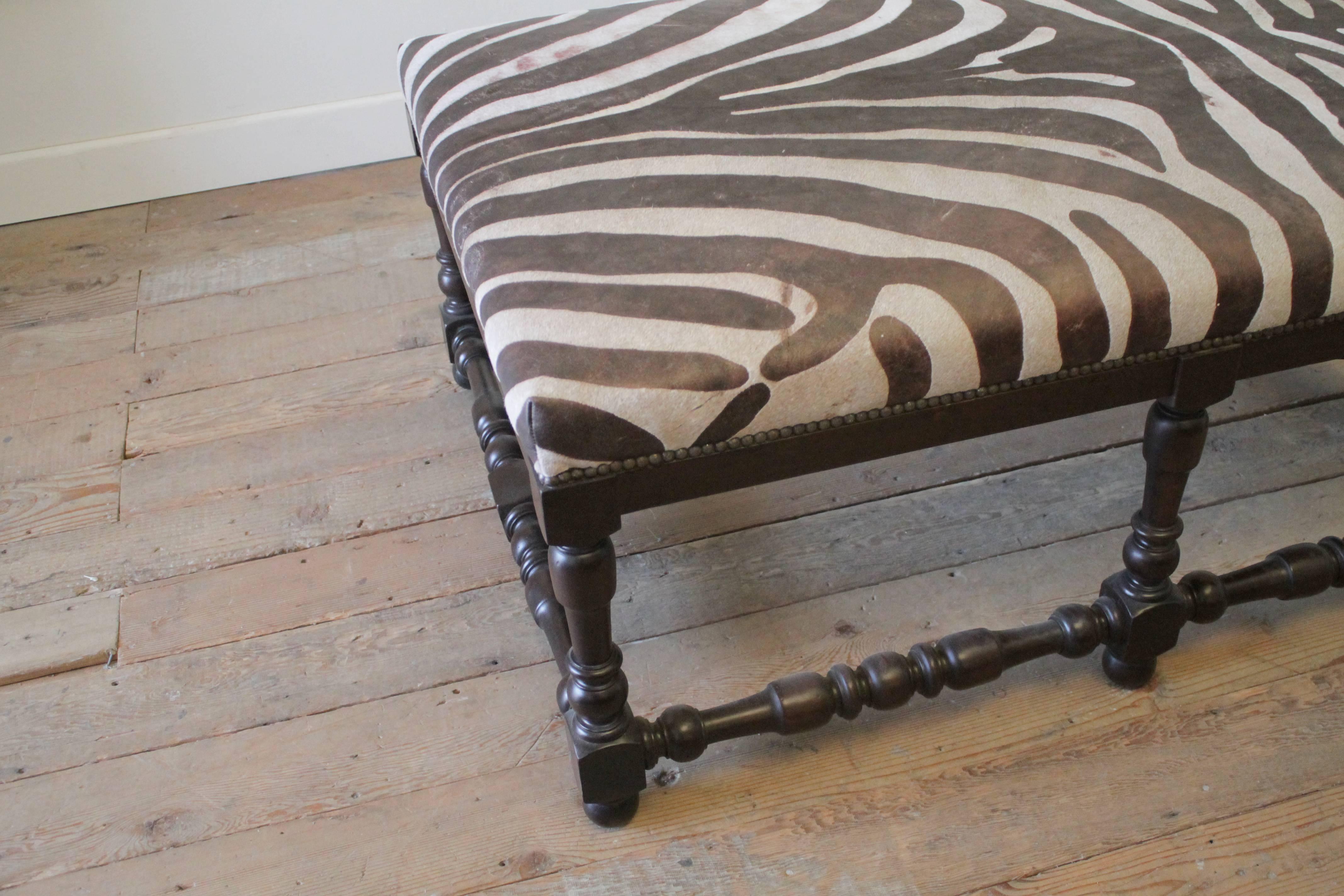 Custom Zebra Print Upholstered Hide Cocktail Ottoman 2