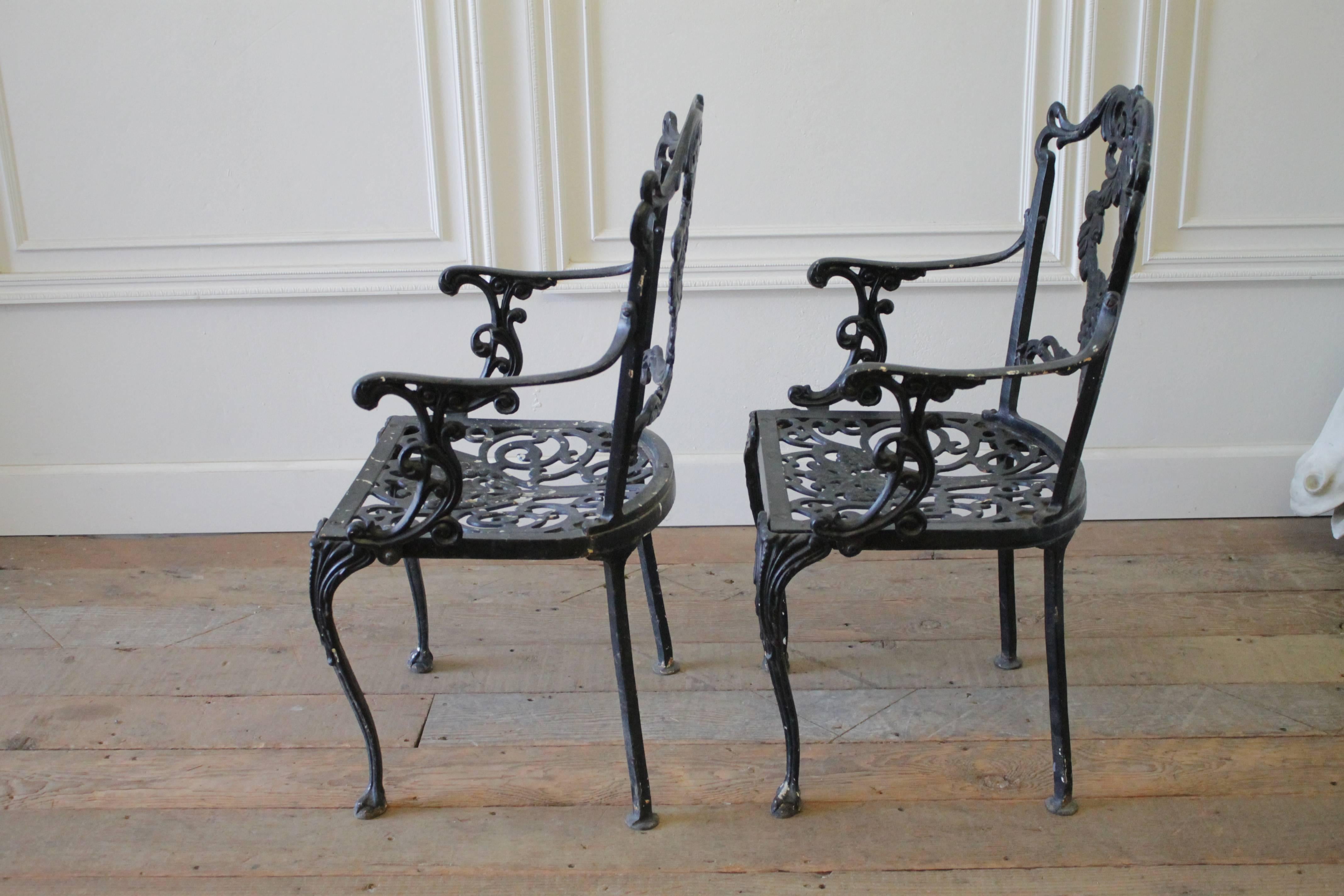 20th Century Pair of Antique Cast Iron Garden Chairs