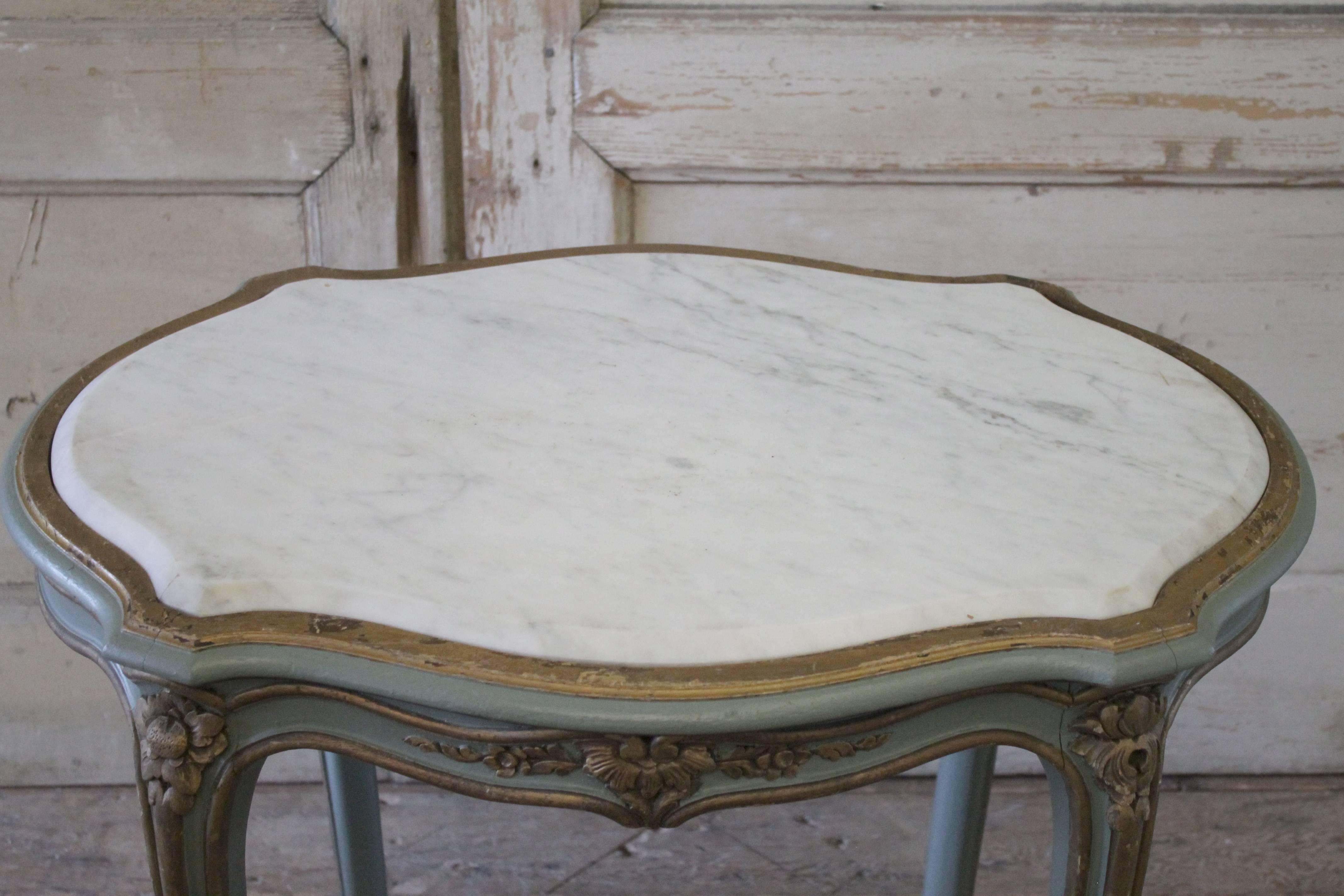 Carved 20th Century Louis XV Style Accent Table with Marble Top
