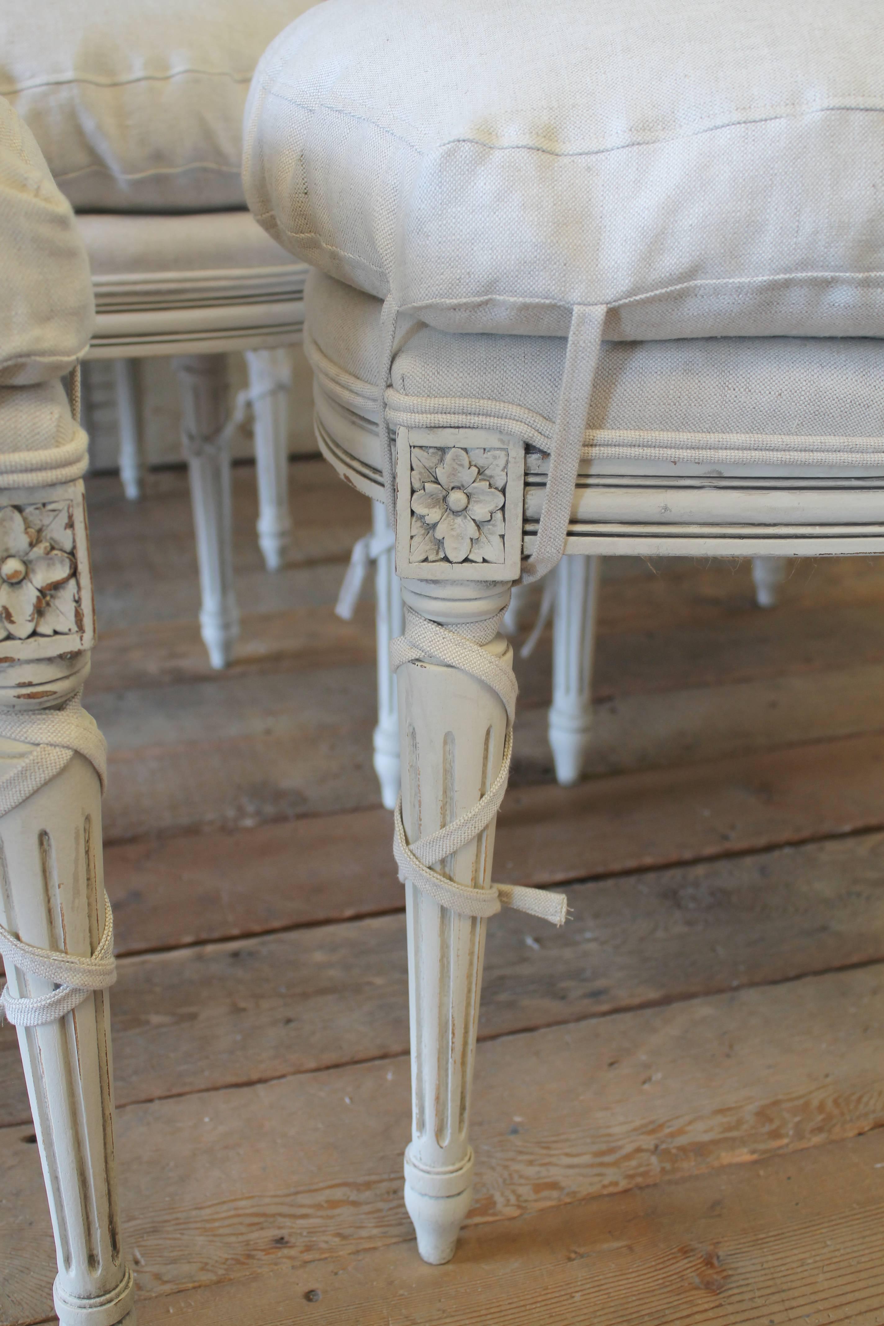 French 20th Century Set of Eight Painted and Upholstered Louis XVI Dining Chairs