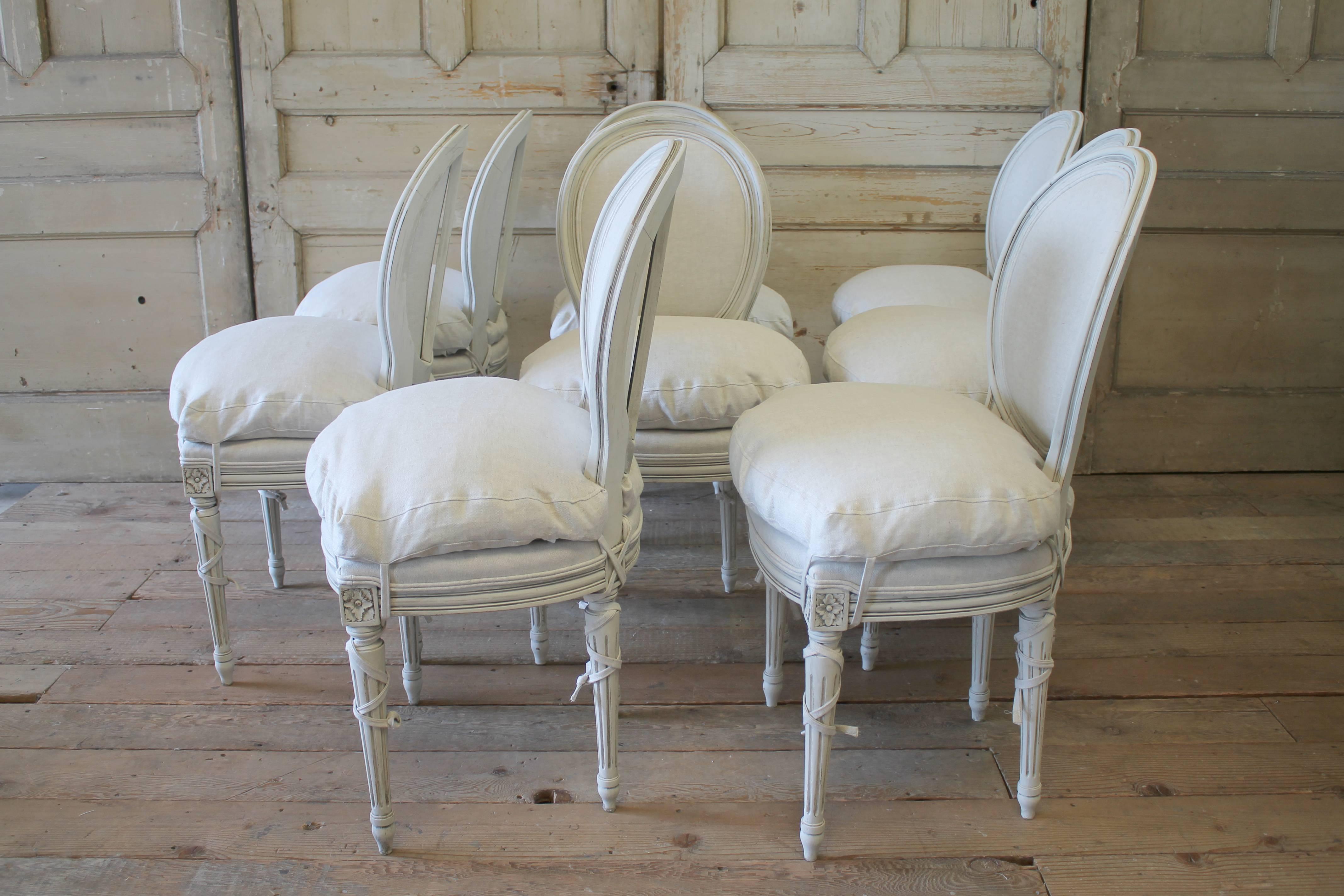 20th Century Set of Eight Painted and Upholstered Louis XVI Dining Chairs In Good Condition In Brea, CA
