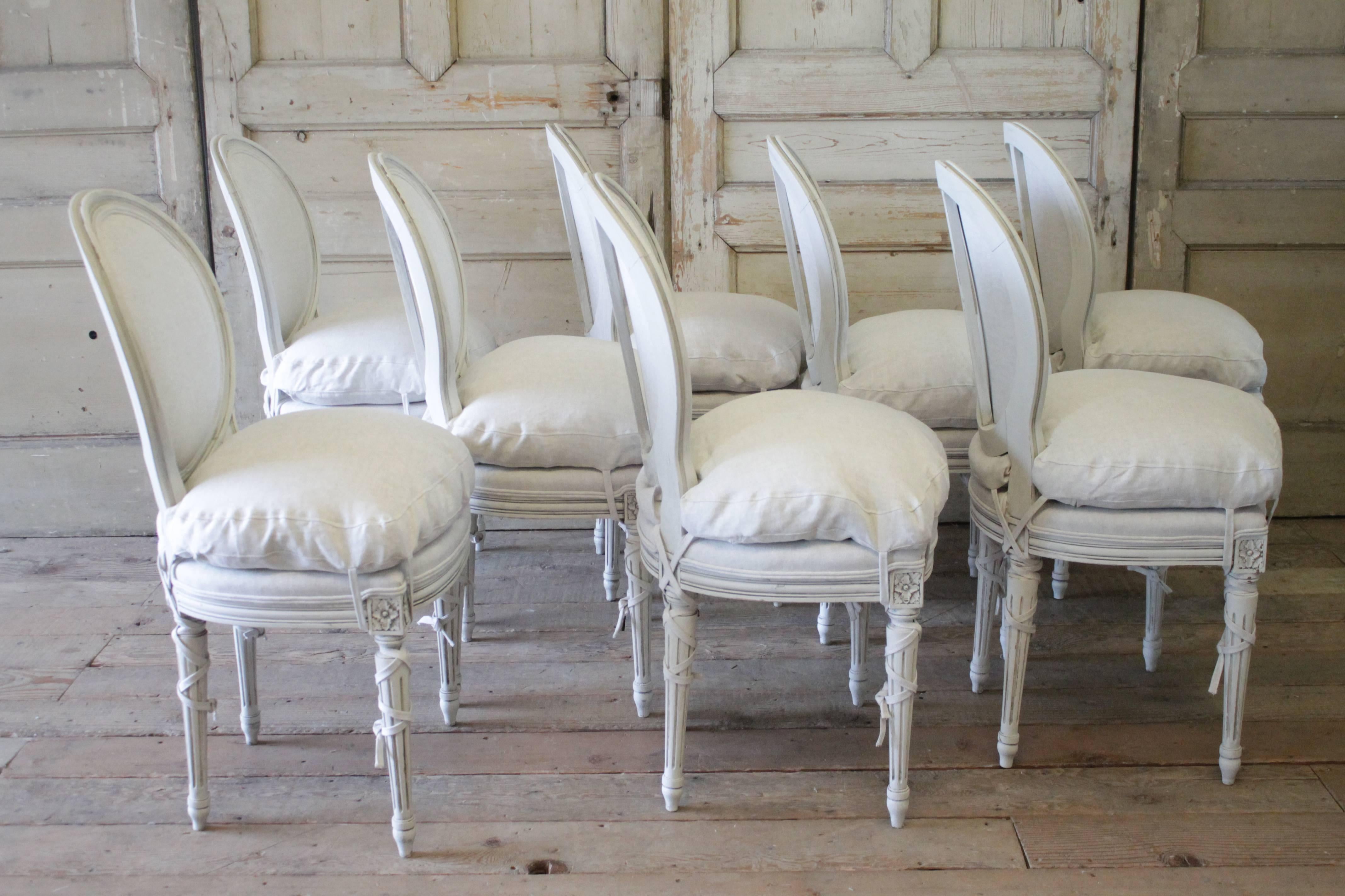 20th Century Set of Eight Painted and Upholstered Louis XVI Dining Chairs 1