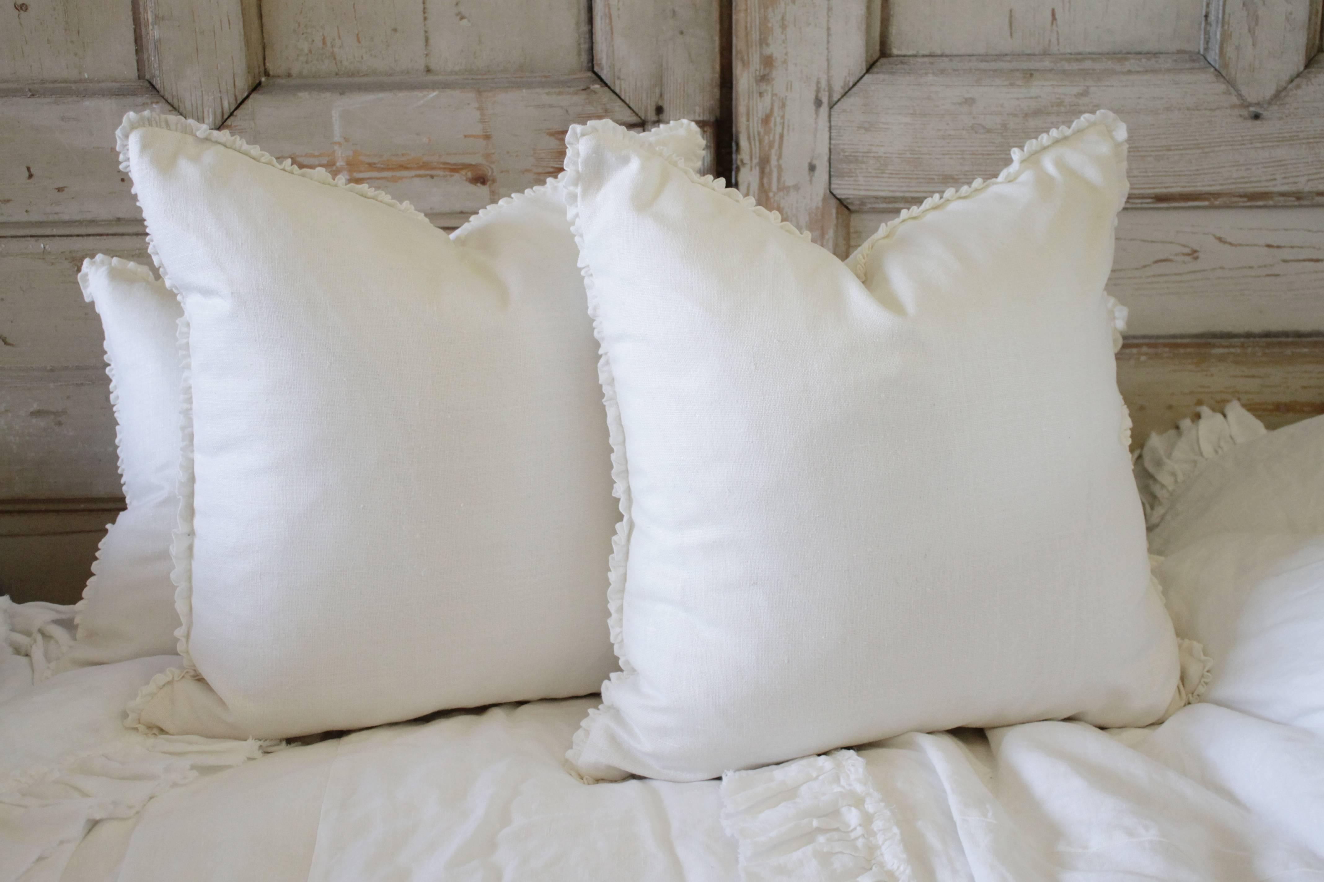 Contemporary Custom Soft White Silk and Linen Pillows