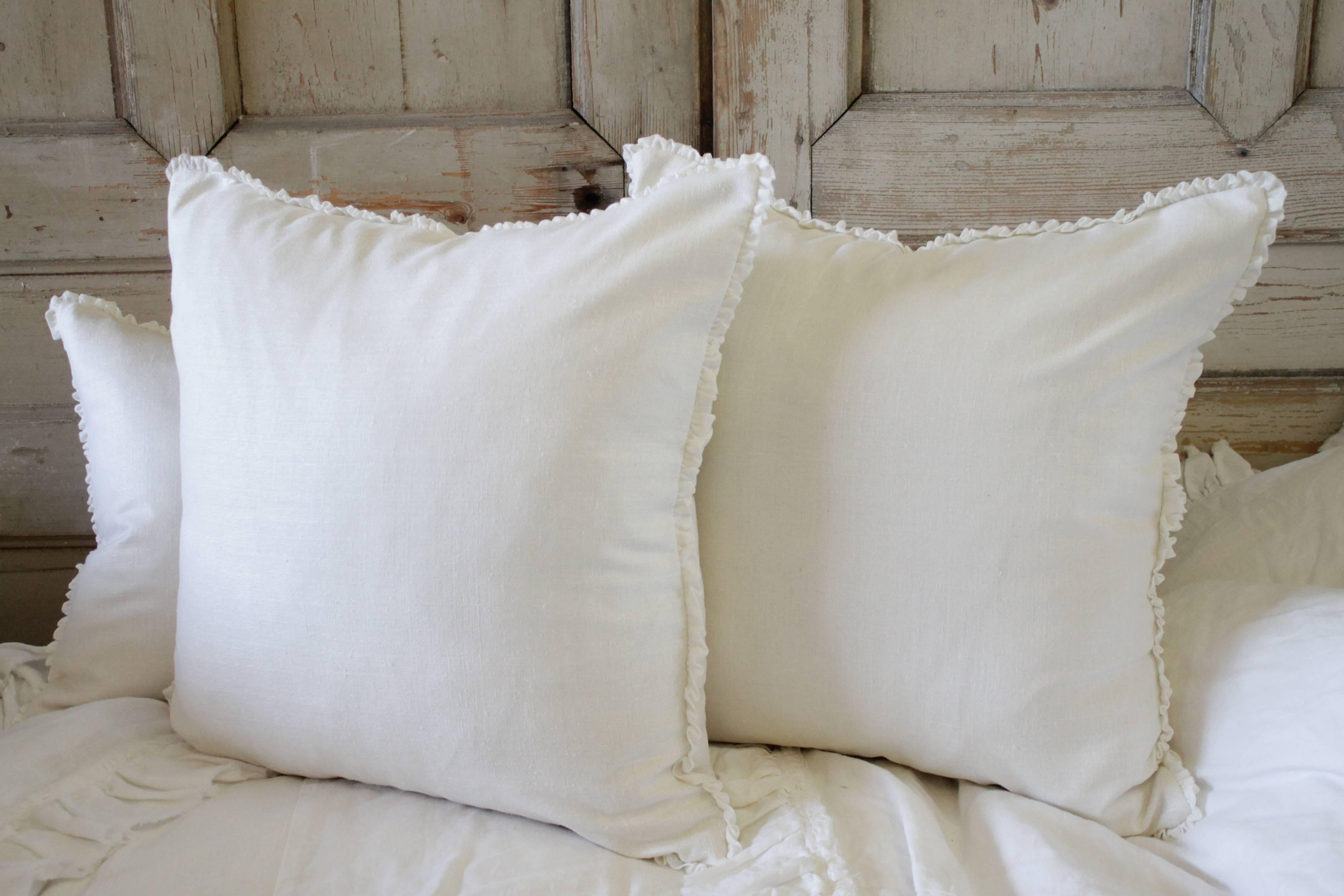 Custom Soft White Silk and Linen Pillows 3