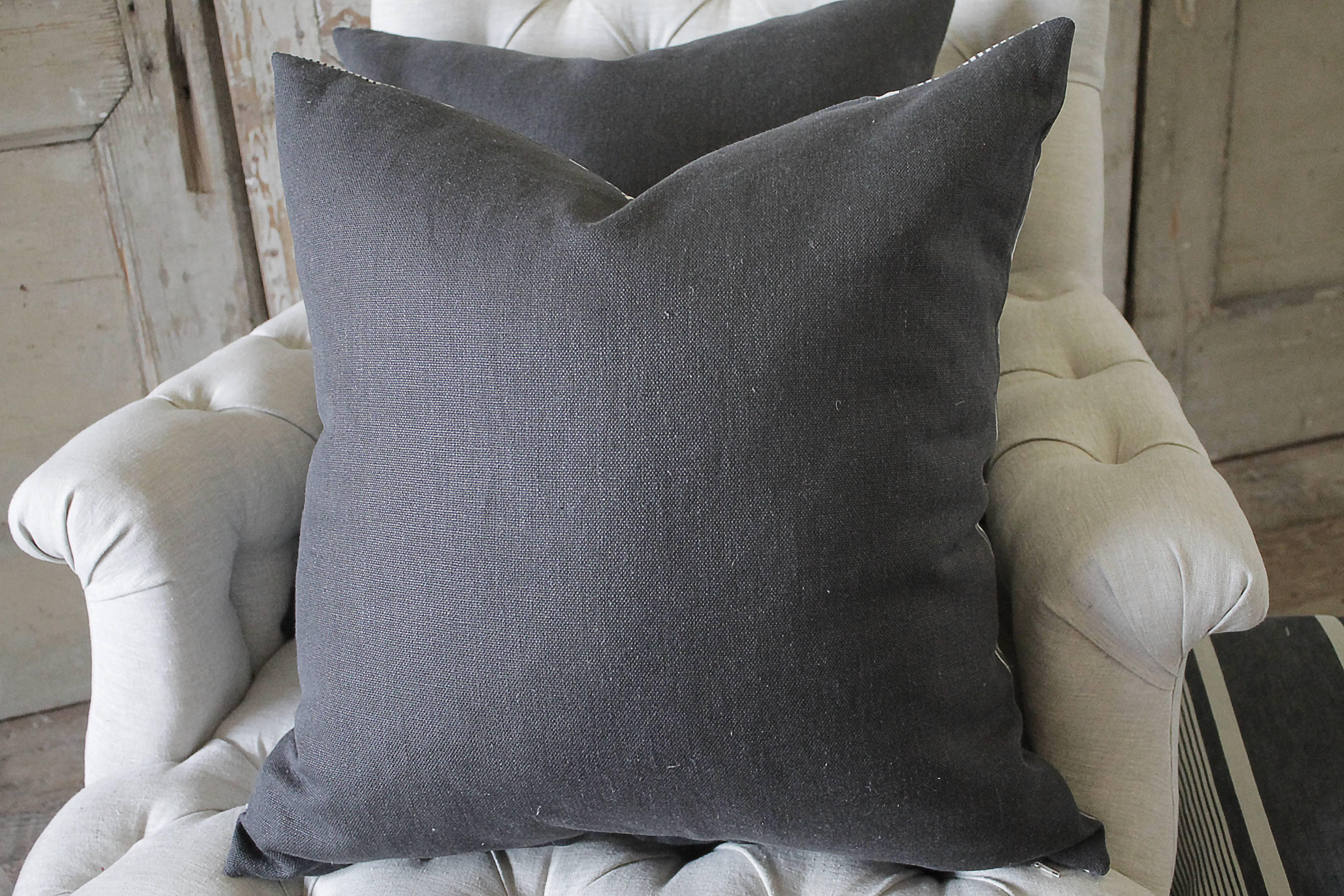 Antique French Ticking Accent Pillows in Coal 1