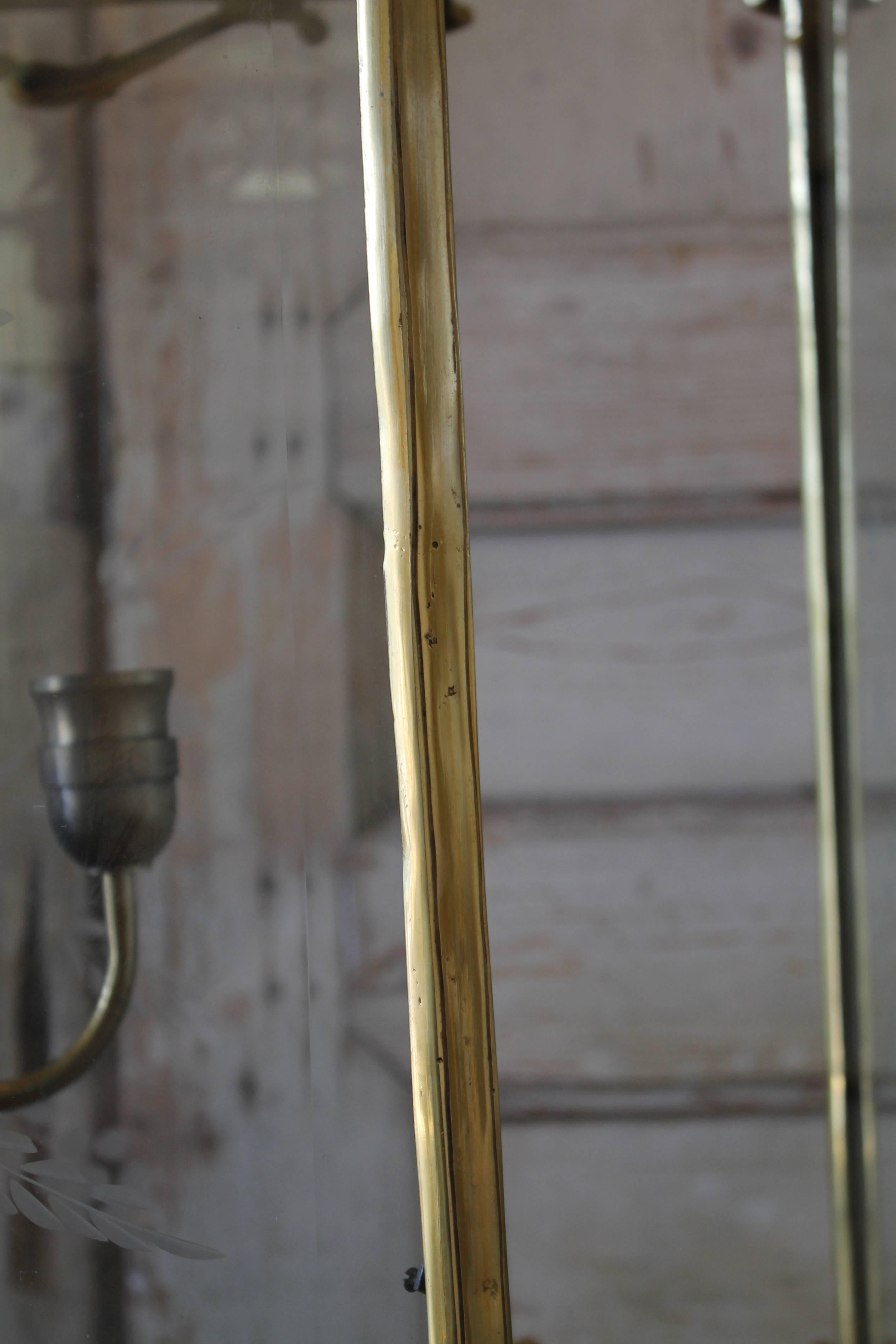 English Gilt Bronze Lantern Lights with Etched Glass 1
