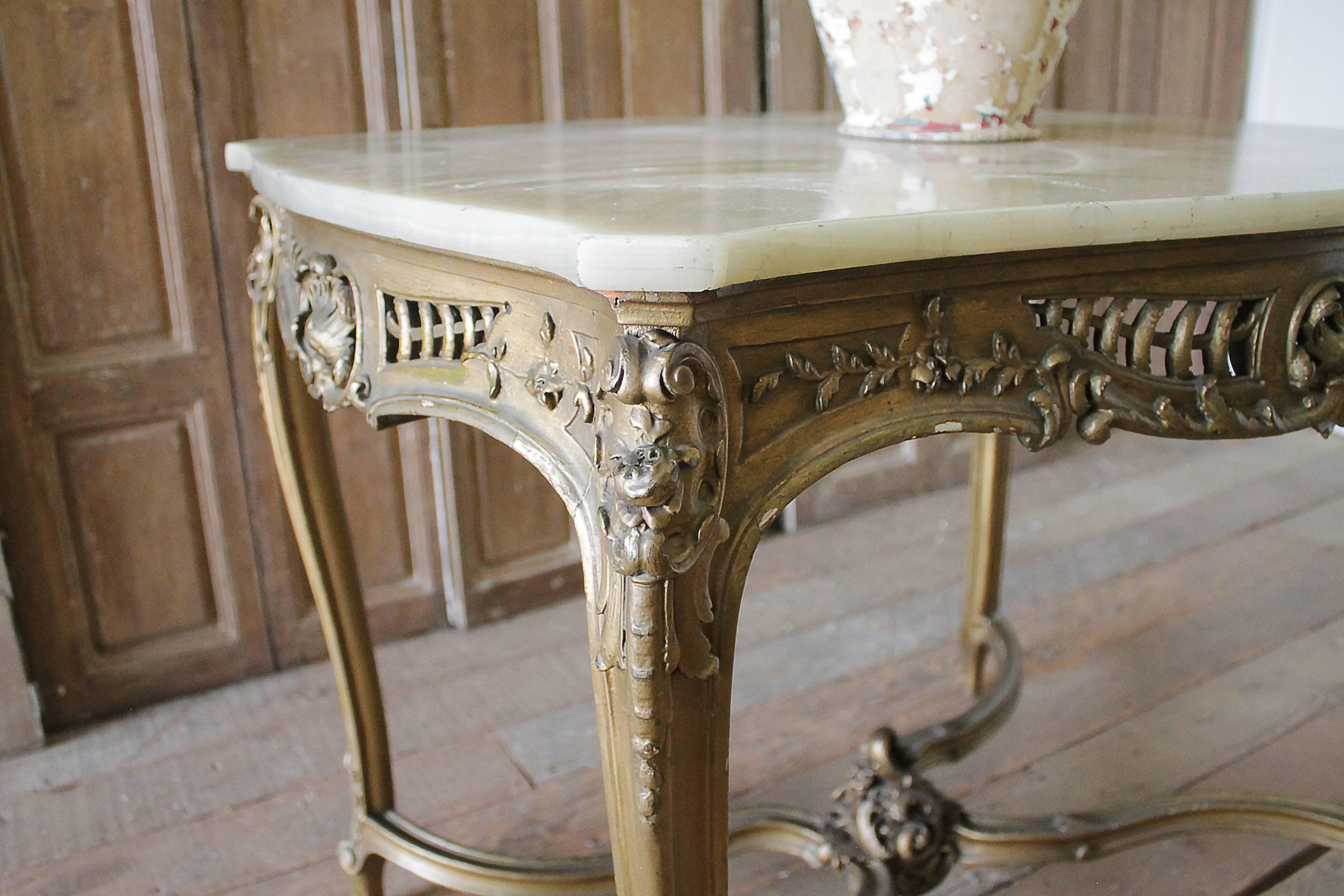 19th Century Rococo Gilt and Stone Top Center Table In Good Condition In Brea, CA