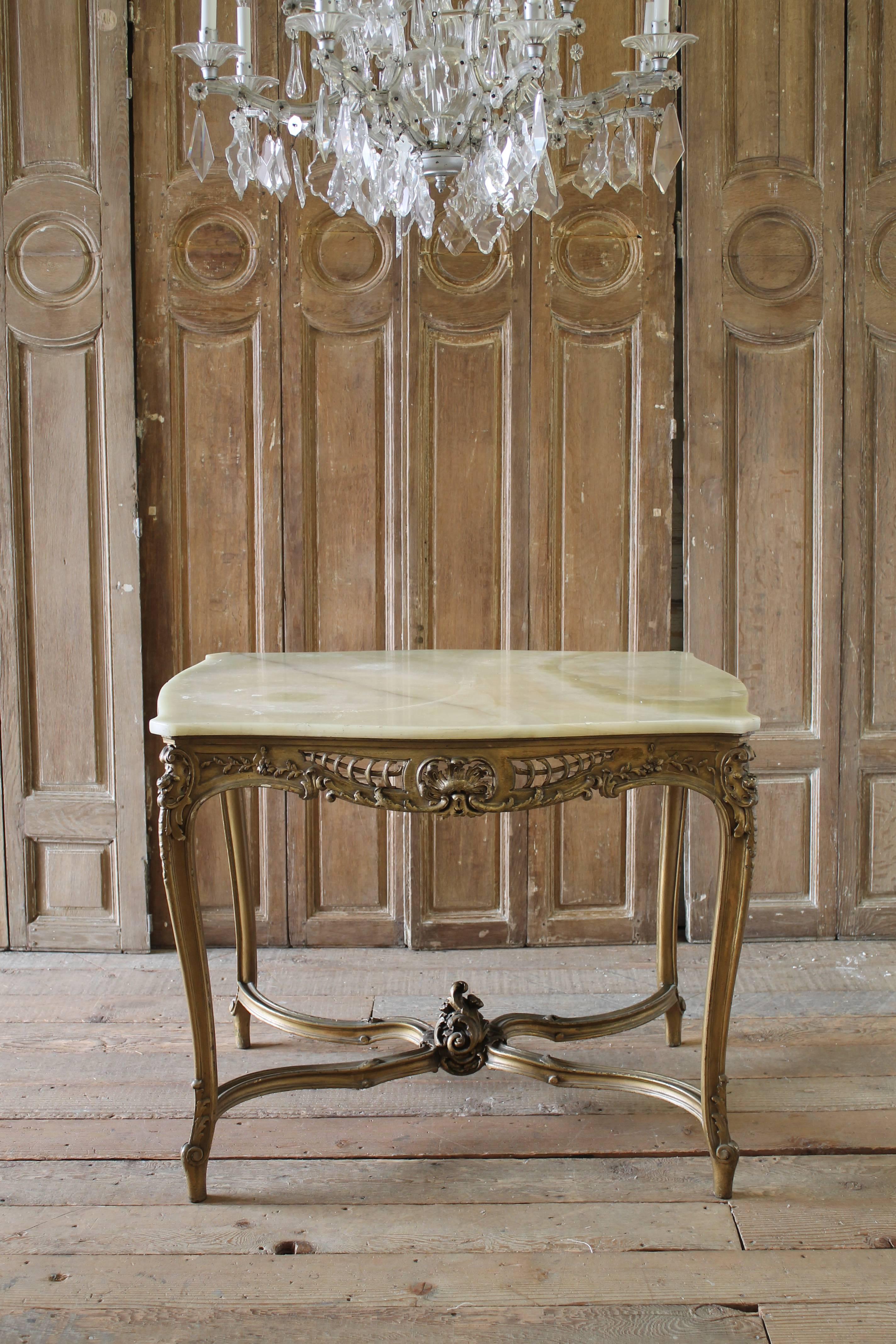 French 19th Century Rococo Gilt and Stone Top Center Table