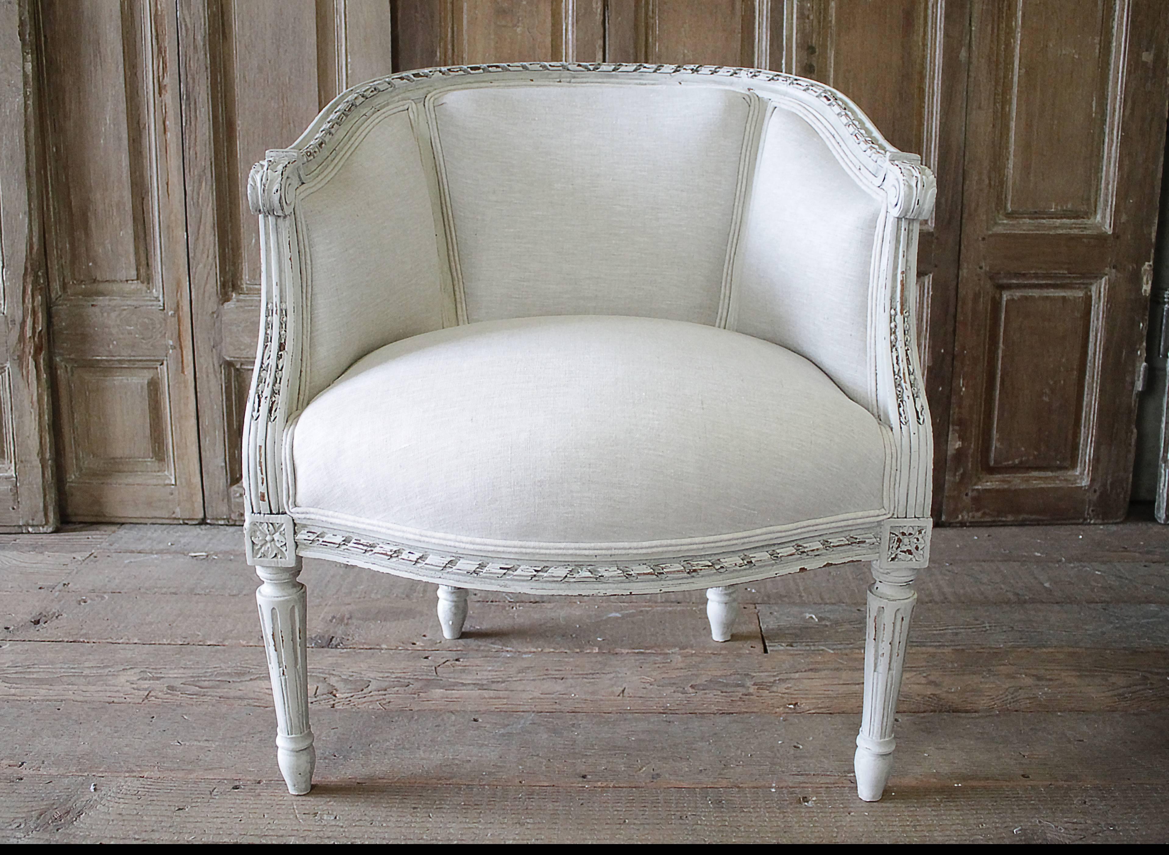 19th Century Louis XVI Style Three-Piece Chaise Brisse in Belgian Linen 1