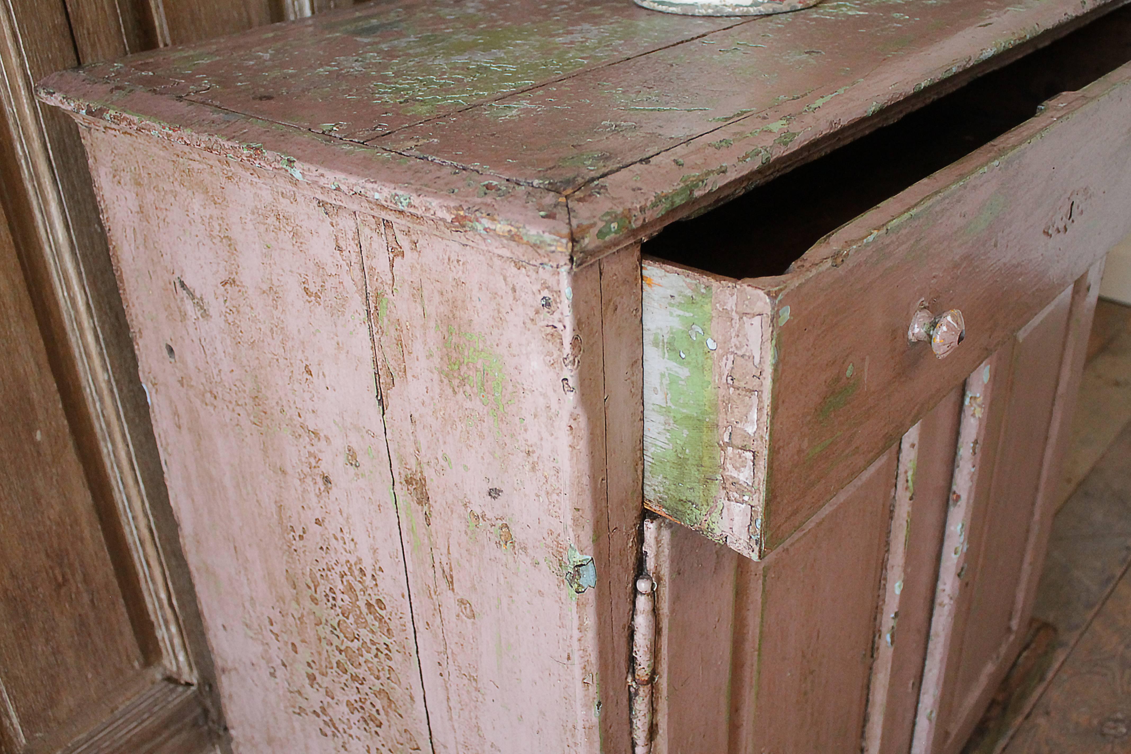 19th Century Pink Chippy Painted Swedish Cupboard 1