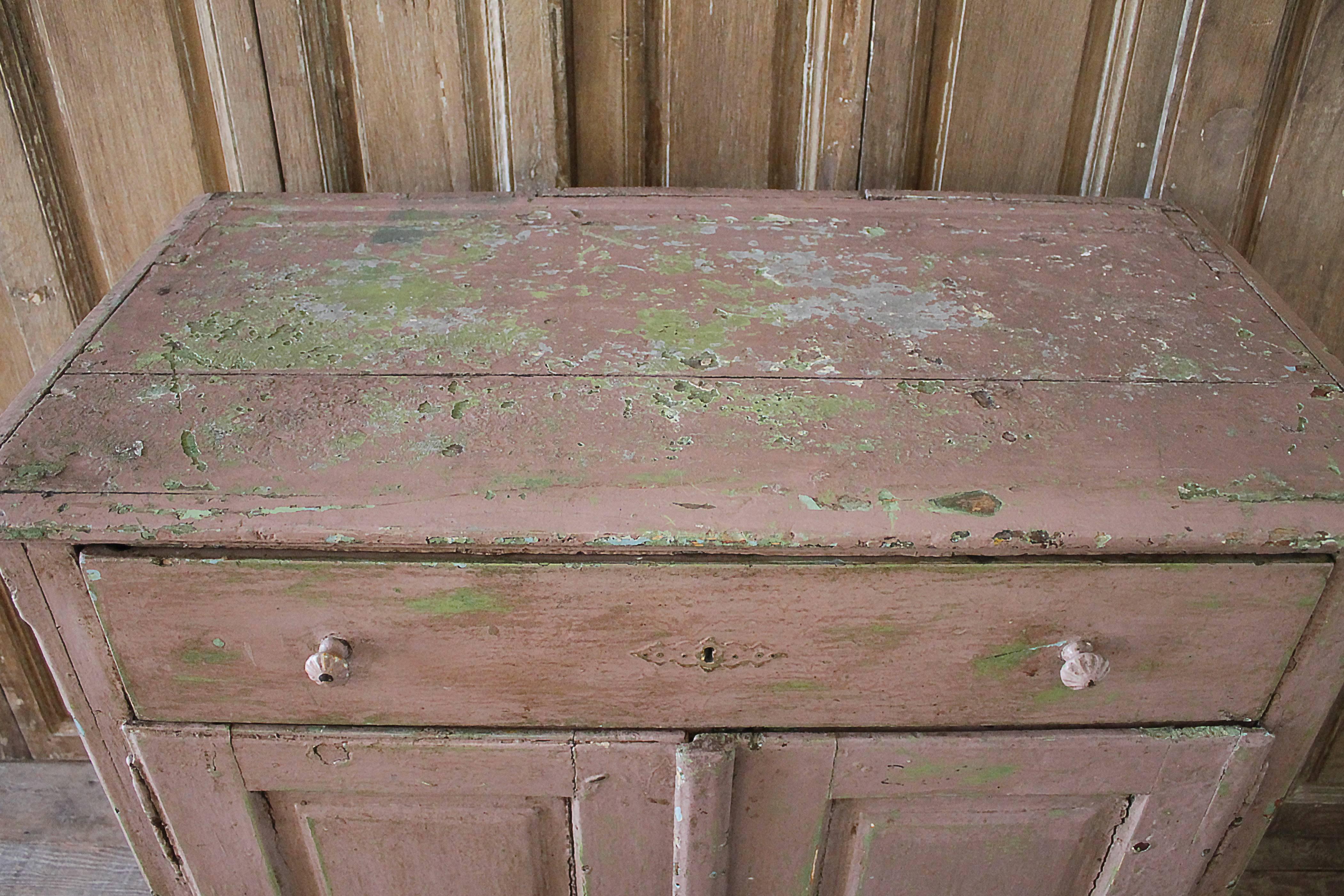 Rustic 19th Century Pink Chippy Painted Swedish Cupboard