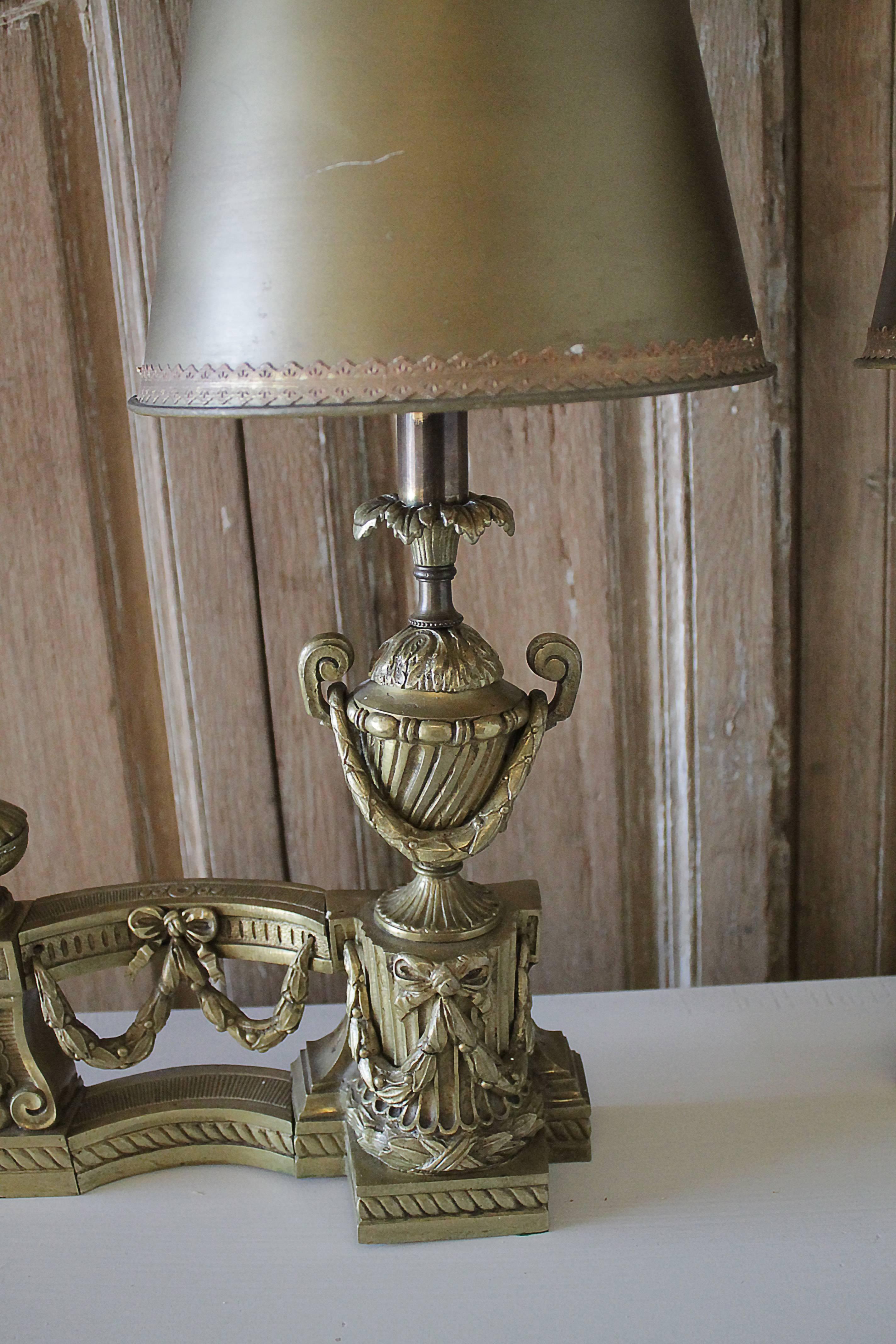 Pair of Vintage Brass Custom-Made Andiron Lamps For Sale 1