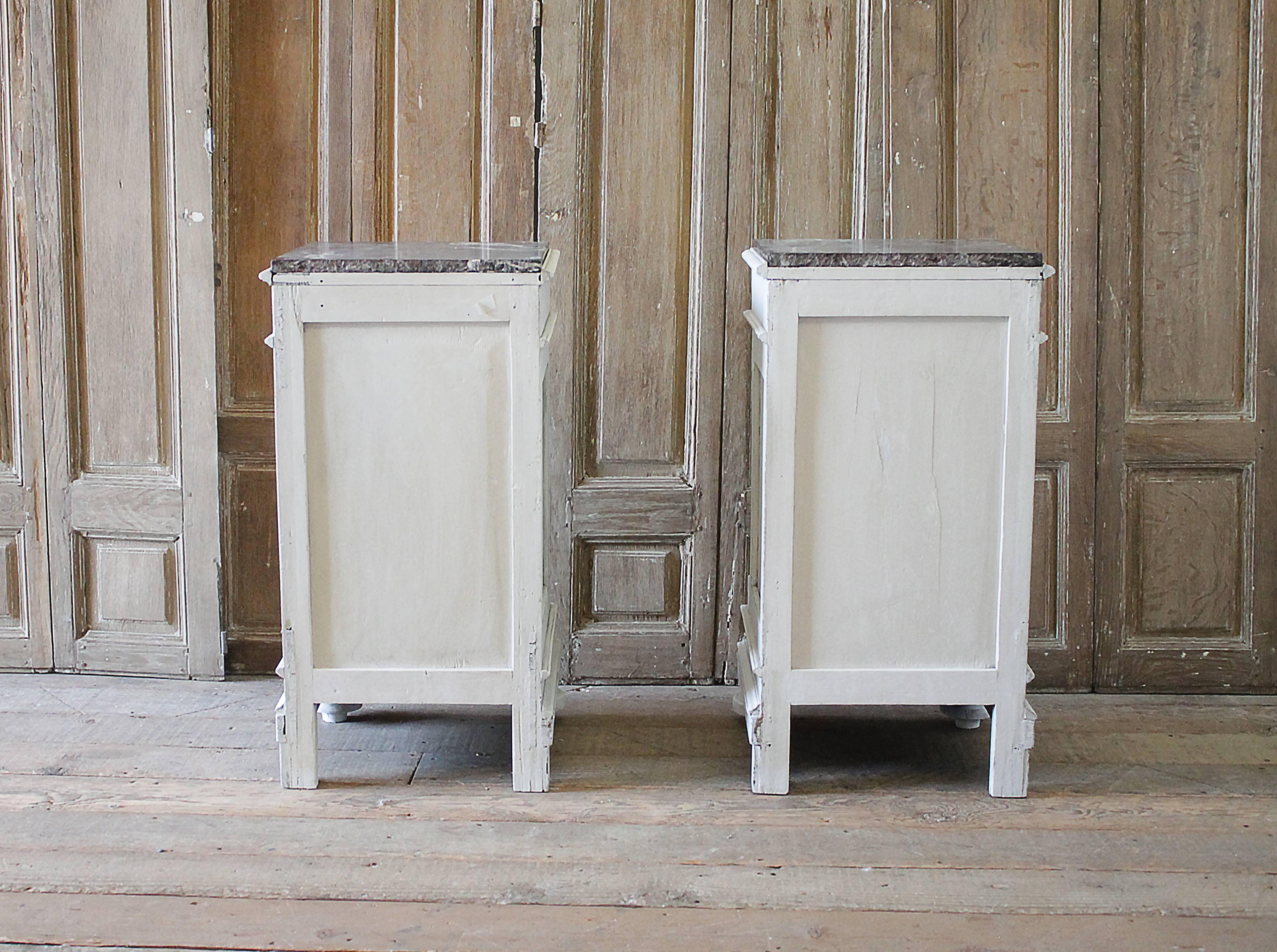 Pair of Painted Neoclassical Style Nightstands with Marble Tops 2